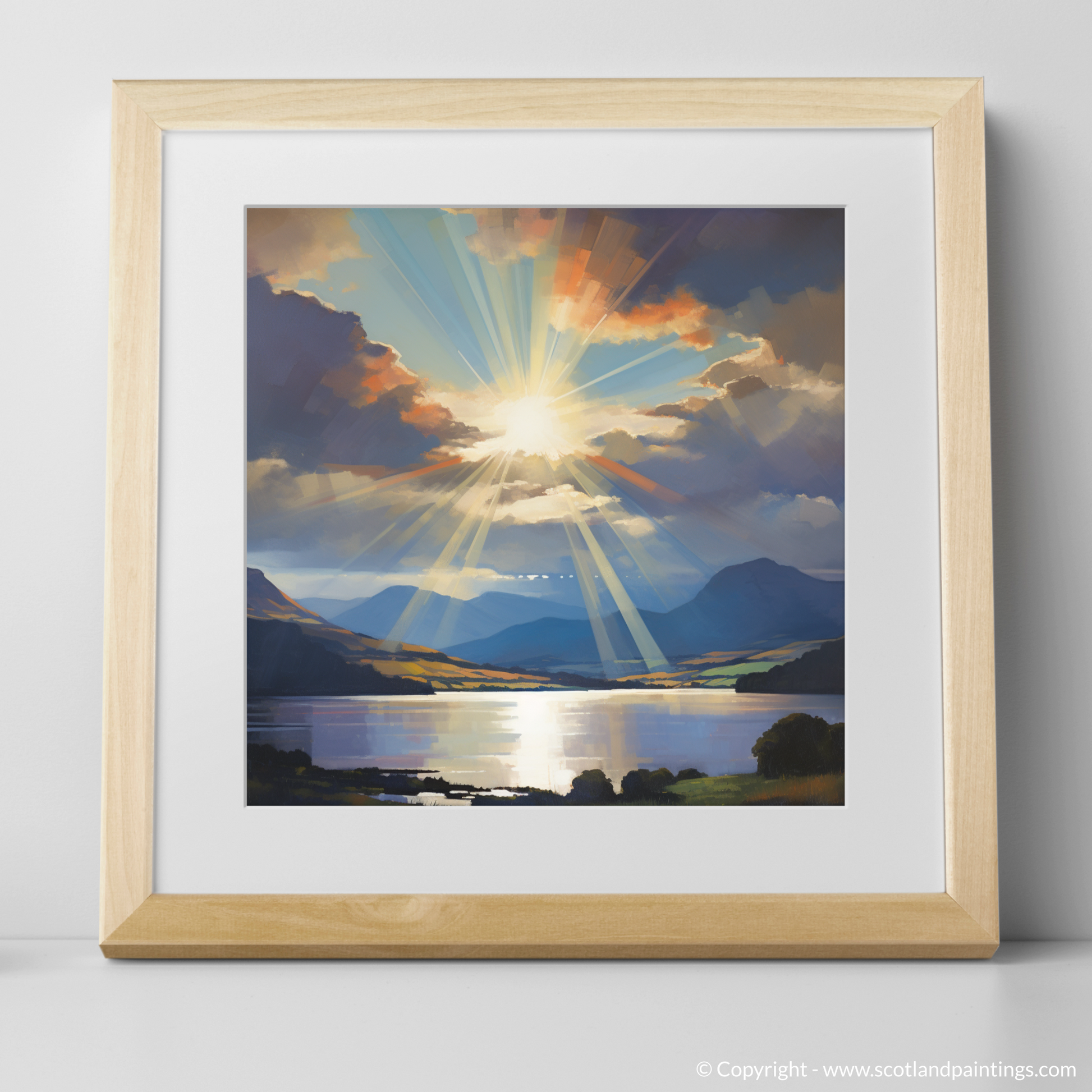 Art Print of Crepuscular rays above Loch Lomond with a natural frame