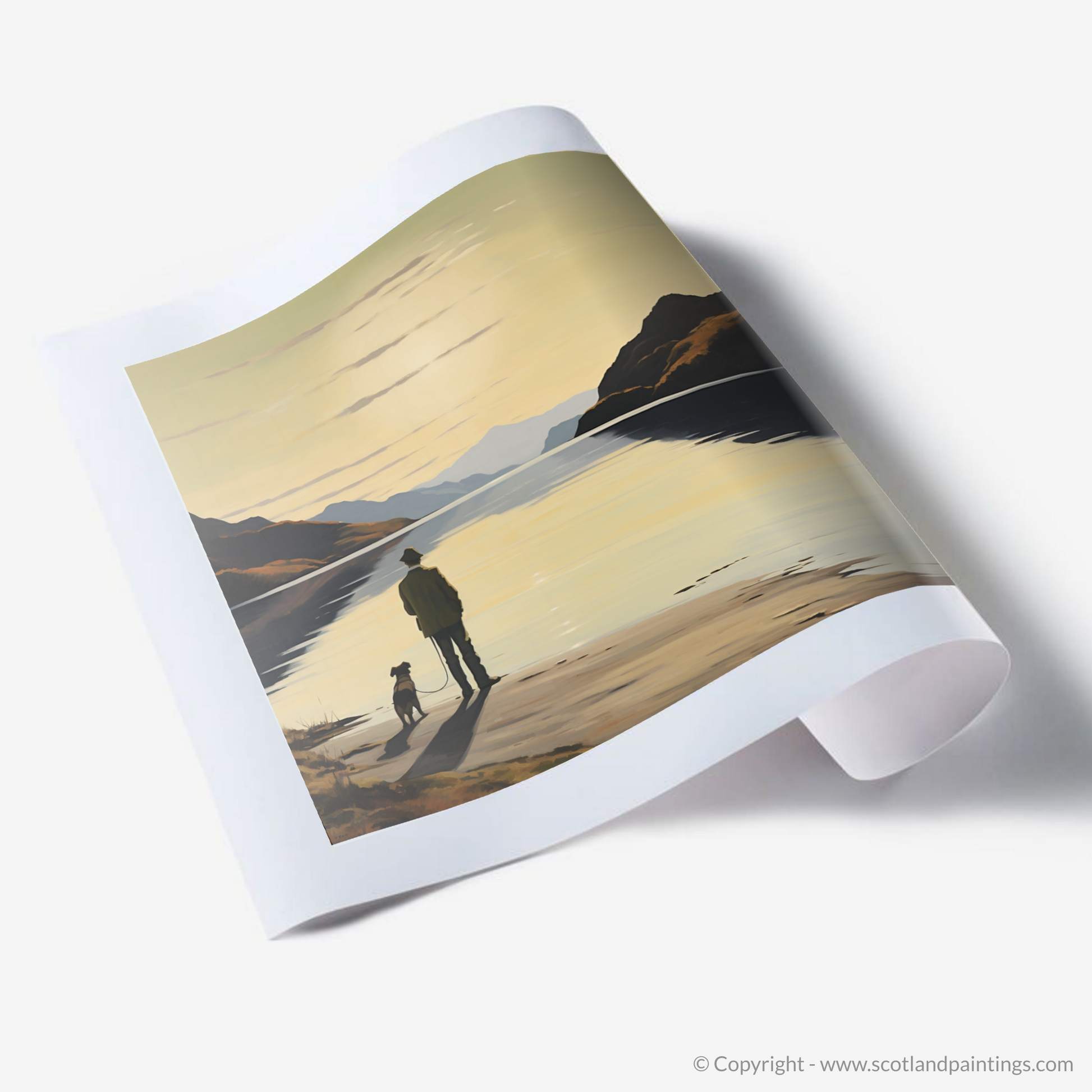 Art Print of A man walking dog at the side of Loch Lomond