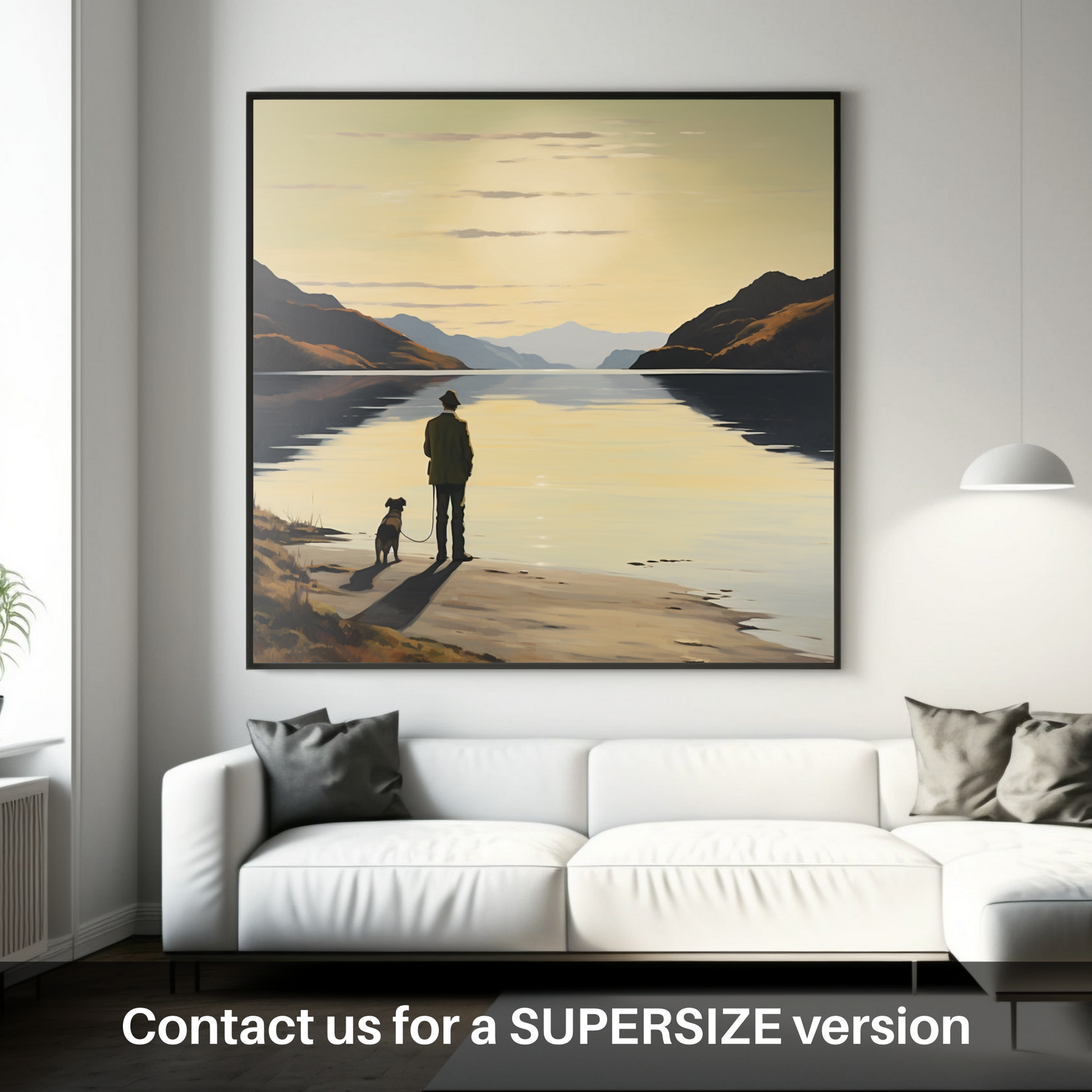 Huge supersize print of A man walking dog at the side of Loch Lomond