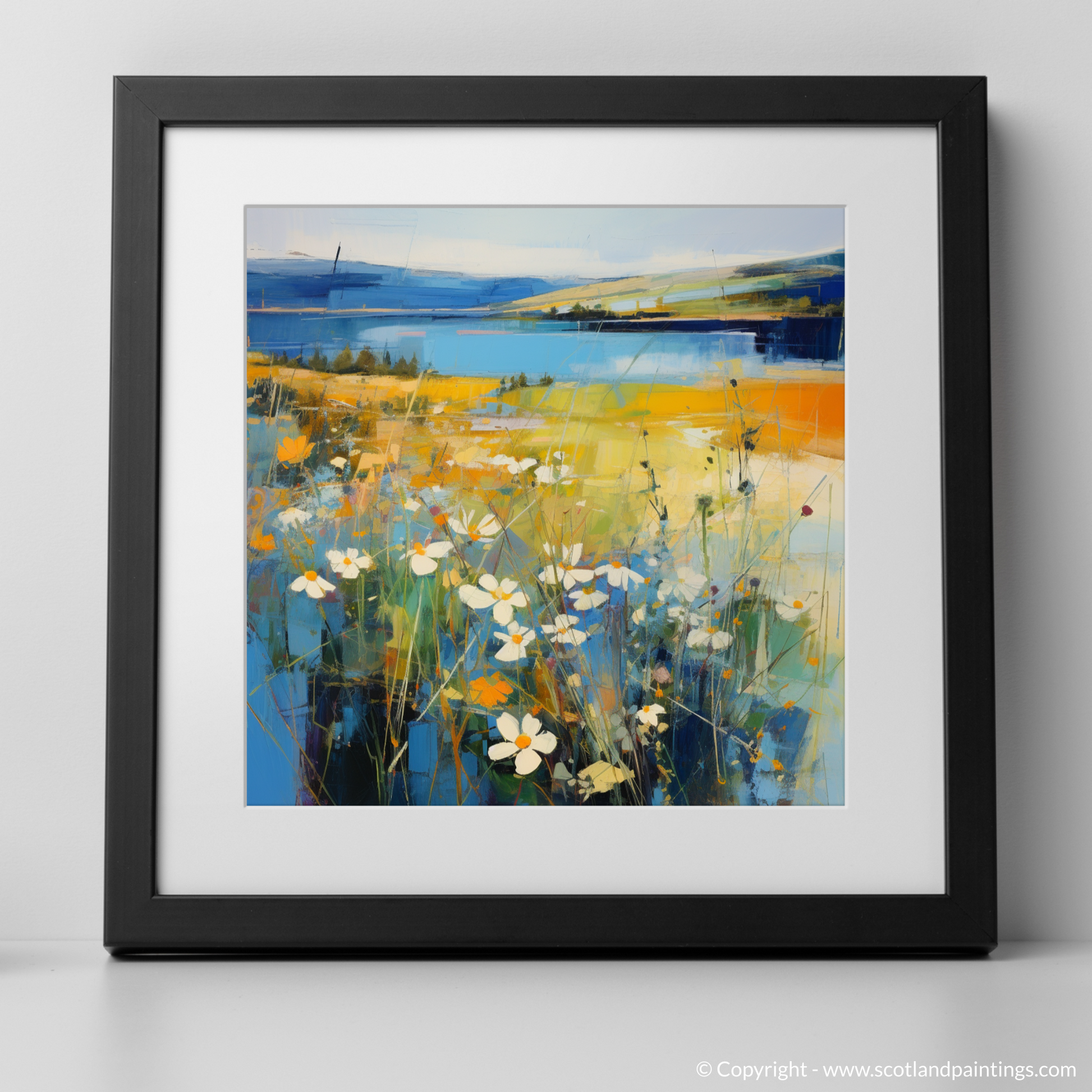 Art Print of Wildflowers by Loch Lomond with a black frame