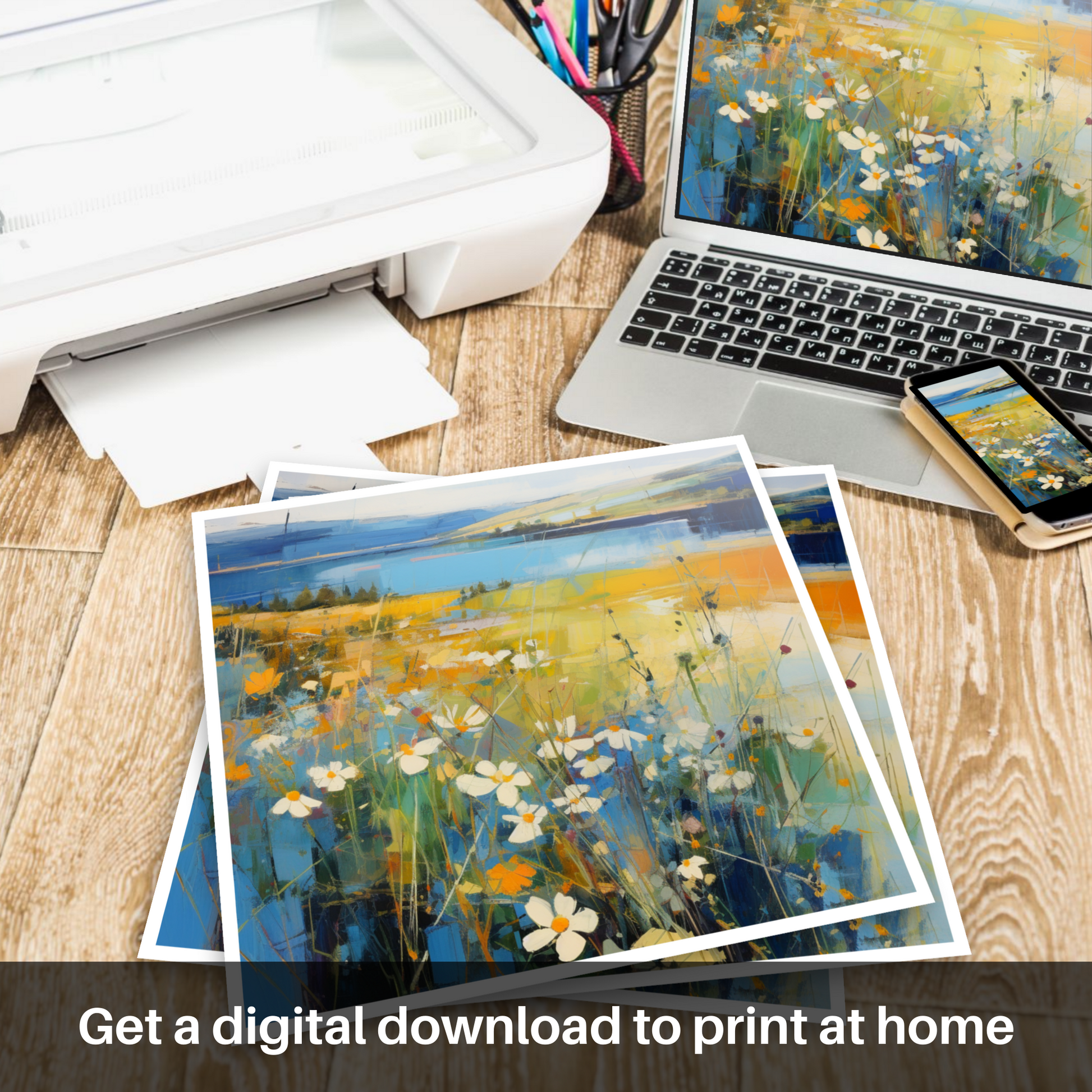 Downloadable and printable picture of Wildflowers by Loch Lomond