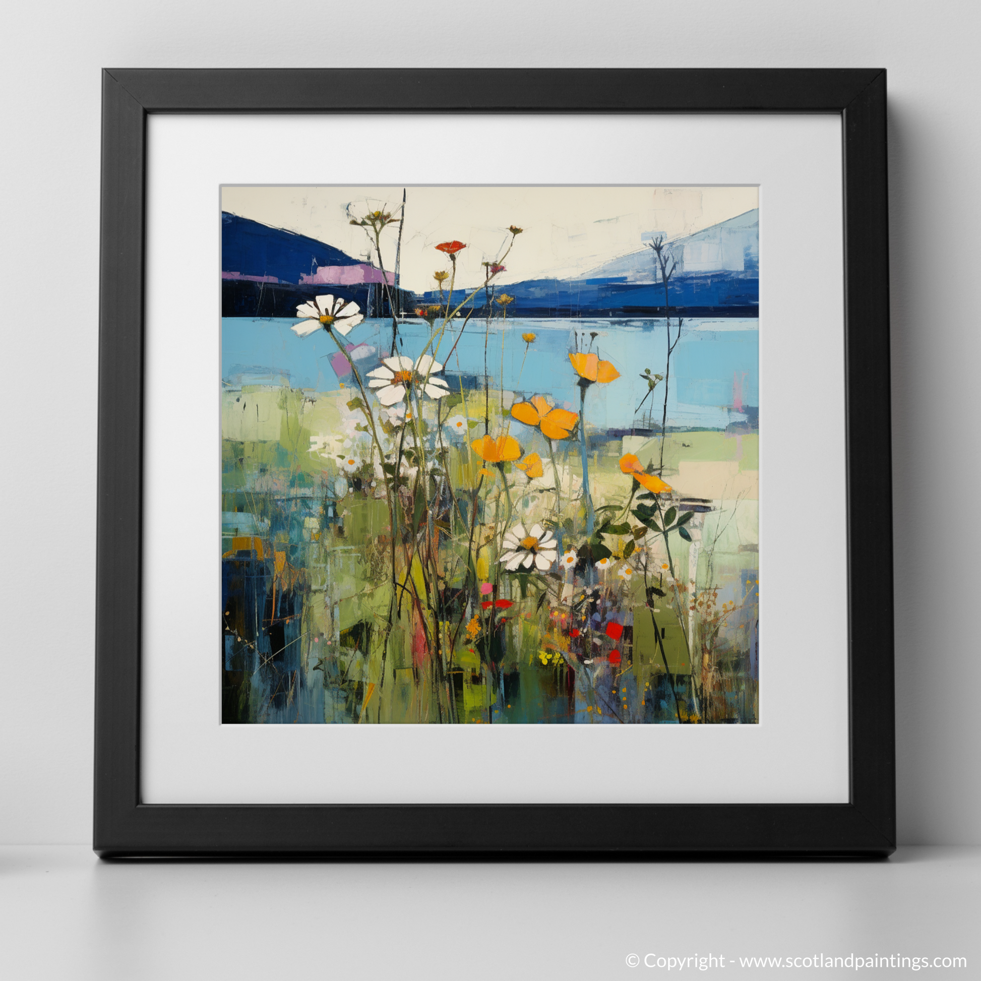 Art Print of Wildflowers by Loch Lomond with a black frame