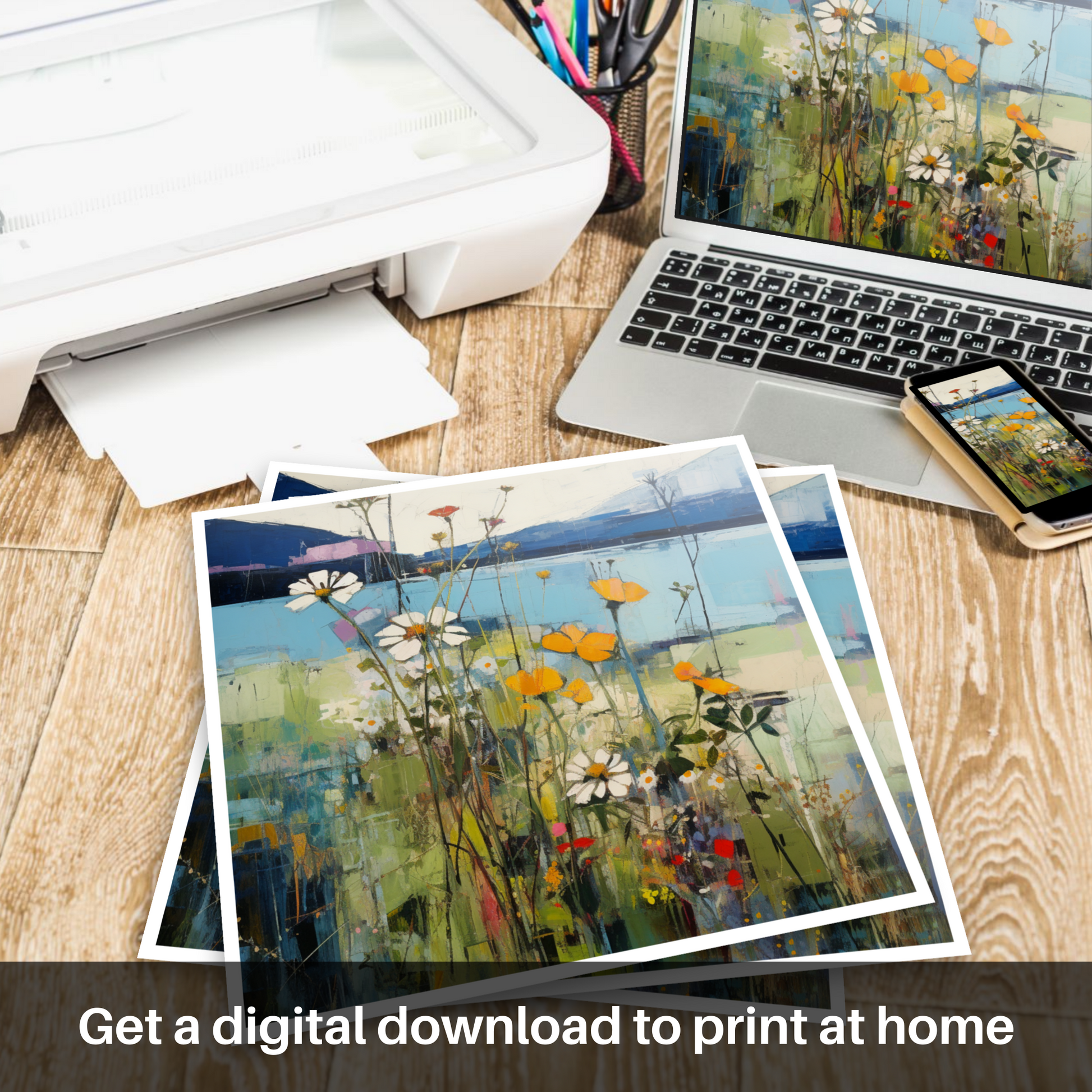 Downloadable and printable picture of Wildflowers by Loch Lomond