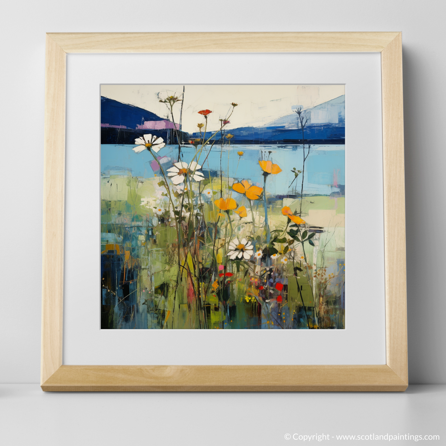 Art Print of Wildflowers by Loch Lomond with a natural frame