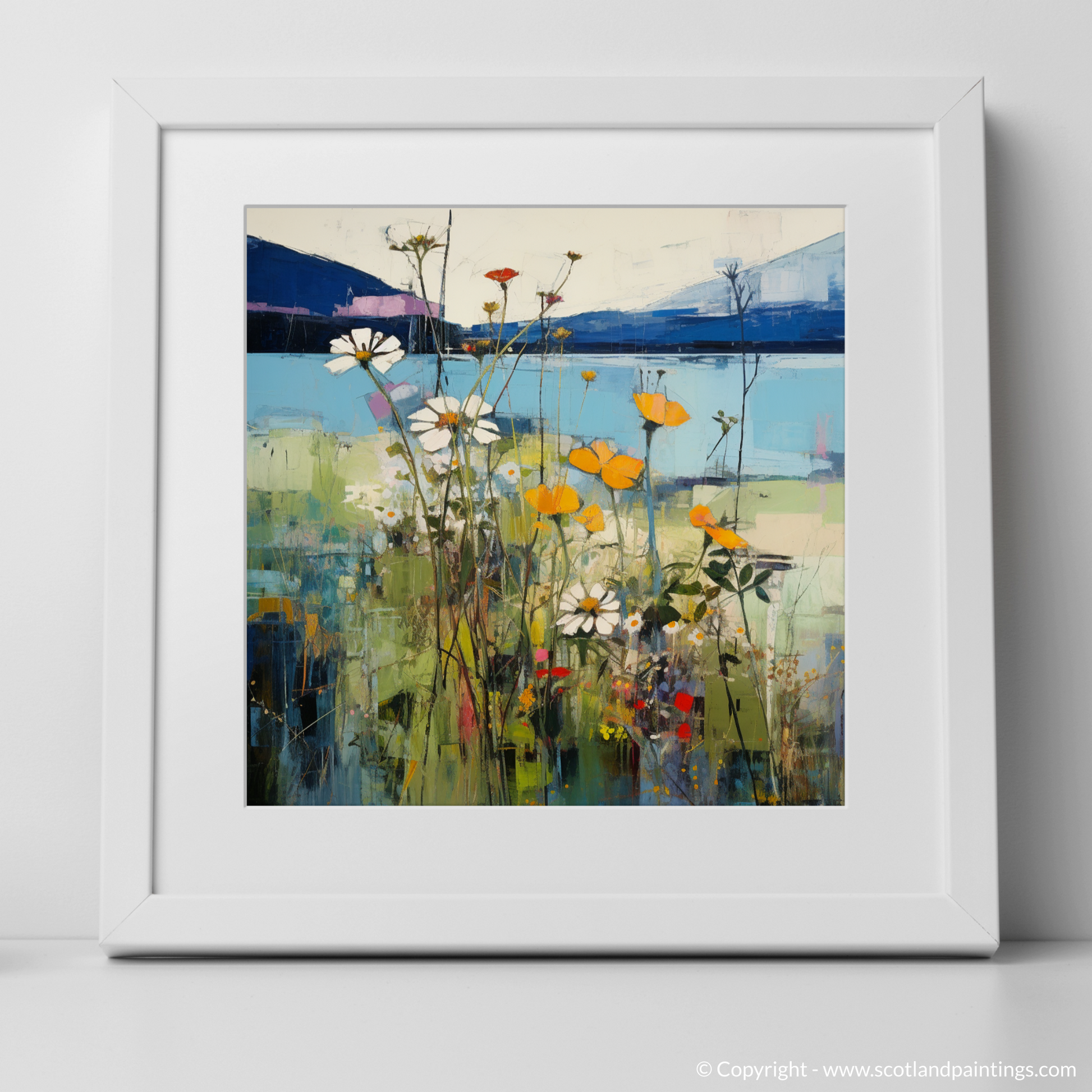 Art Print of Wildflowers by Loch Lomond with a white frame