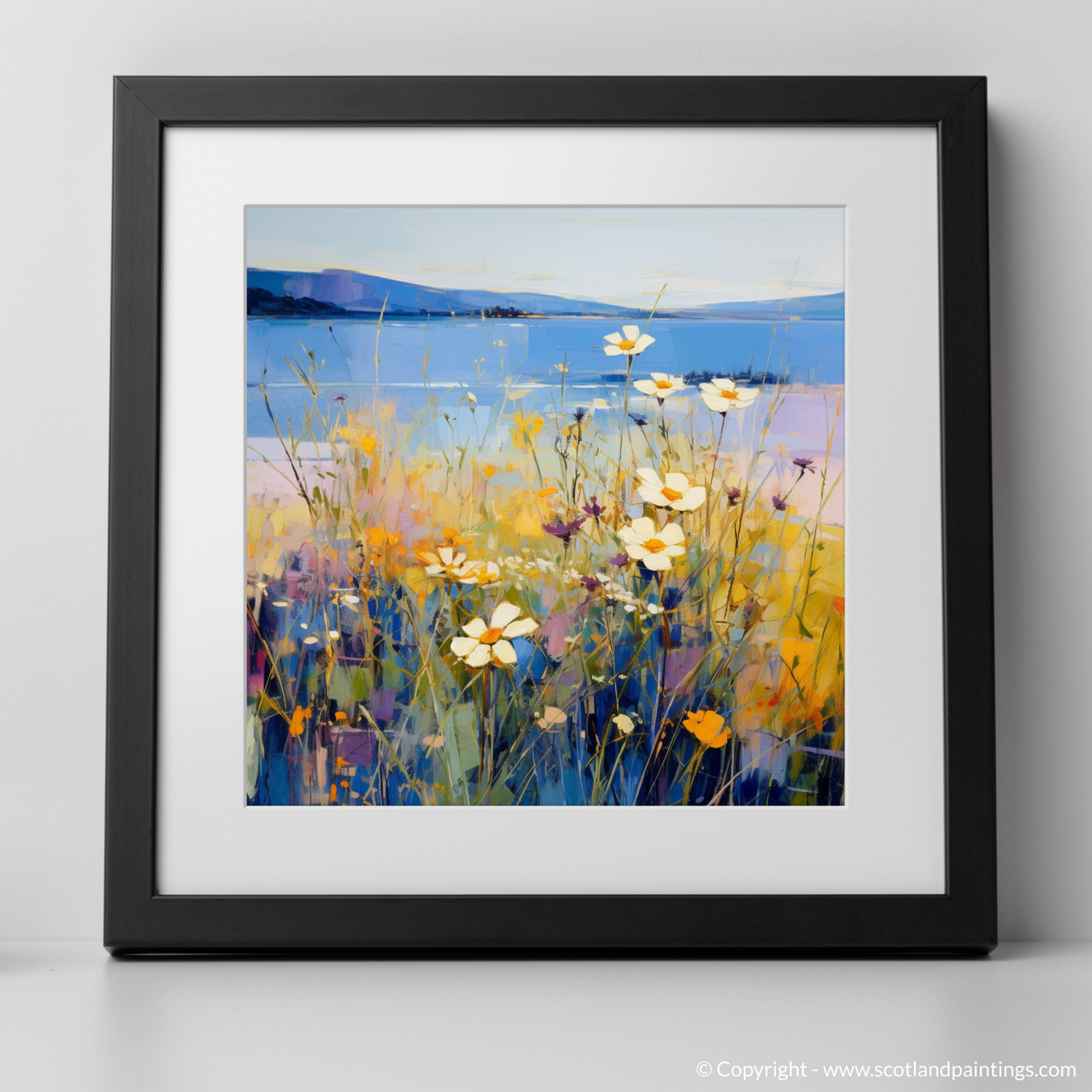 Art Print of Wildflowers by Loch Lomond with a black frame