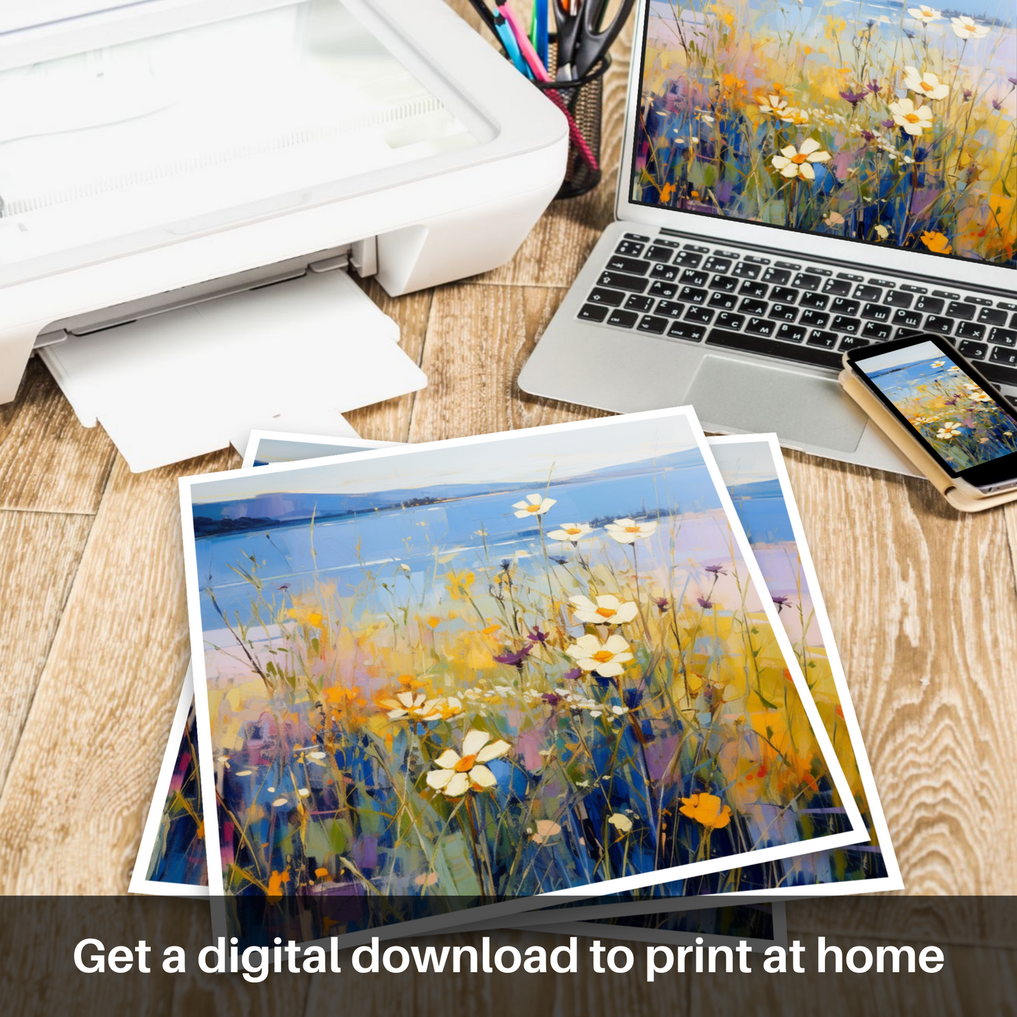 Downloadable and printable picture of Wildflowers by Loch Lomond