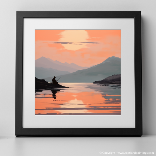 Painting and Art Print of Silhouetted fisherman on Loch Lomond. Silhouetted Serenity at Loch Lomond.