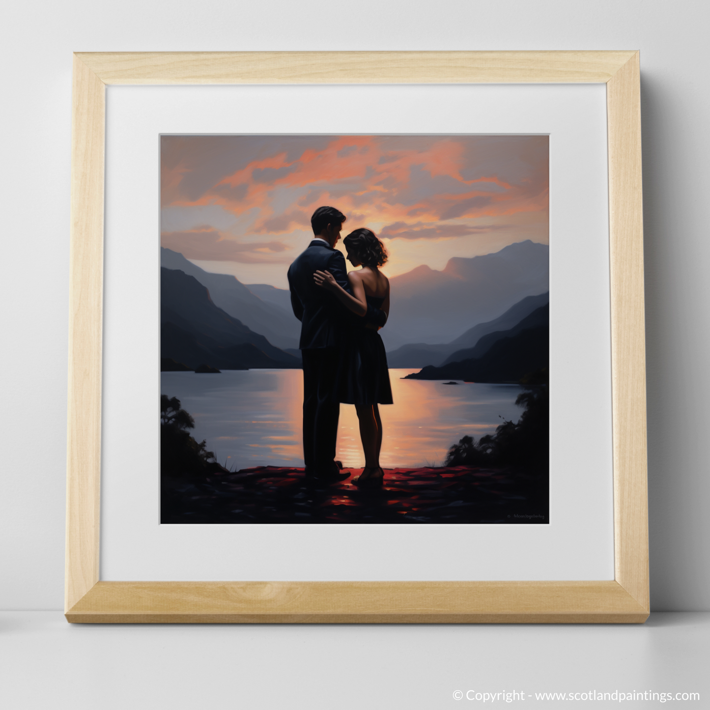 Art Print of Dusk on Loch Lomond with a natural frame