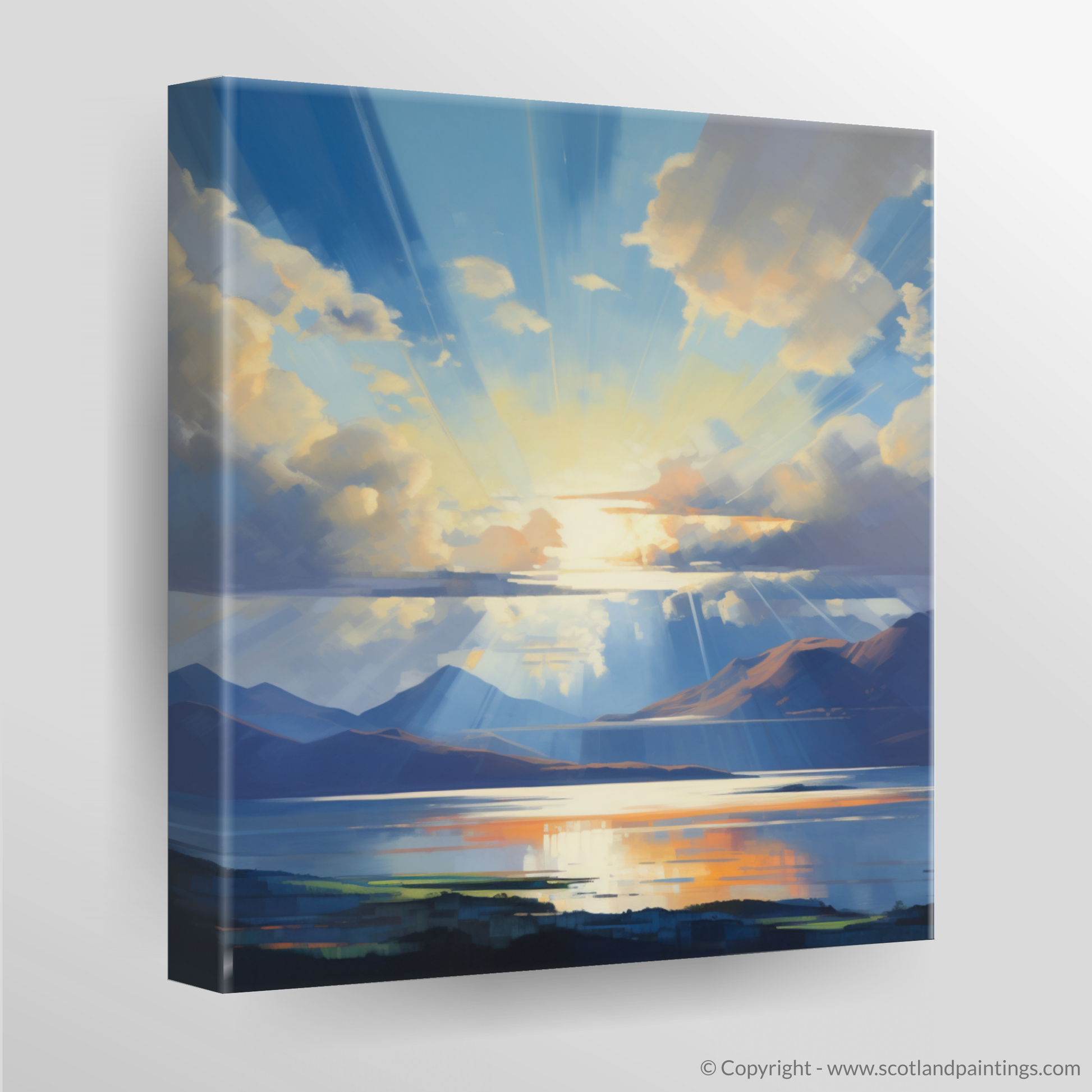 Canvas Print of Crepuscular rays above Loch Lomond