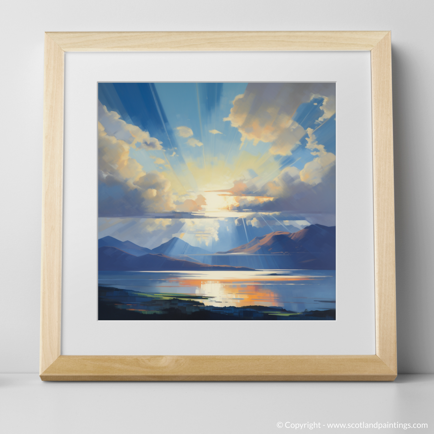 Art Print of Crepuscular rays above Loch Lomond with a natural frame