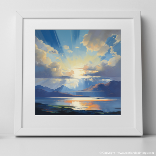 Art Print of Crepuscular rays above Loch Lomond with a white frame