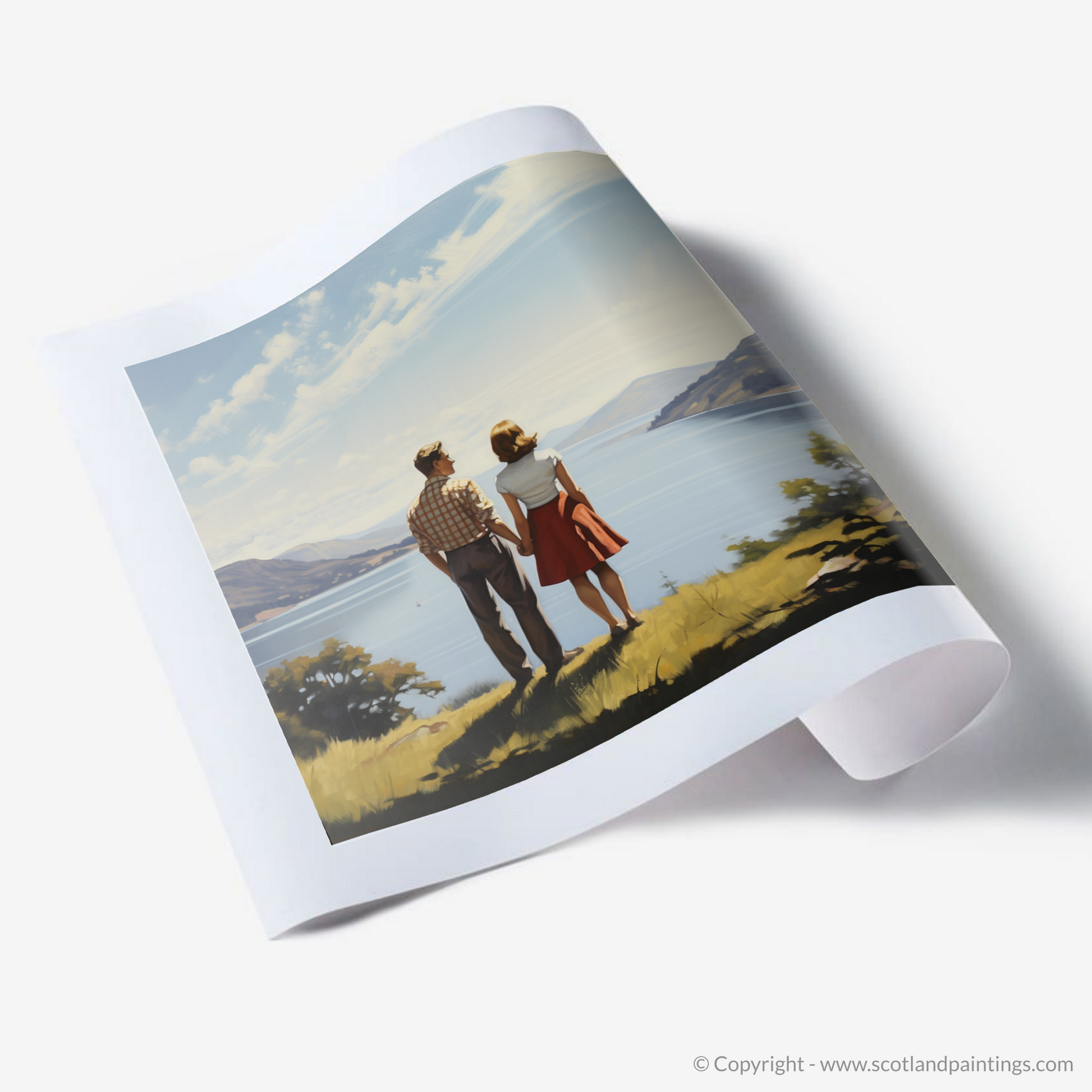 Art Print of A couple holding hands looking out on Loch Lomond