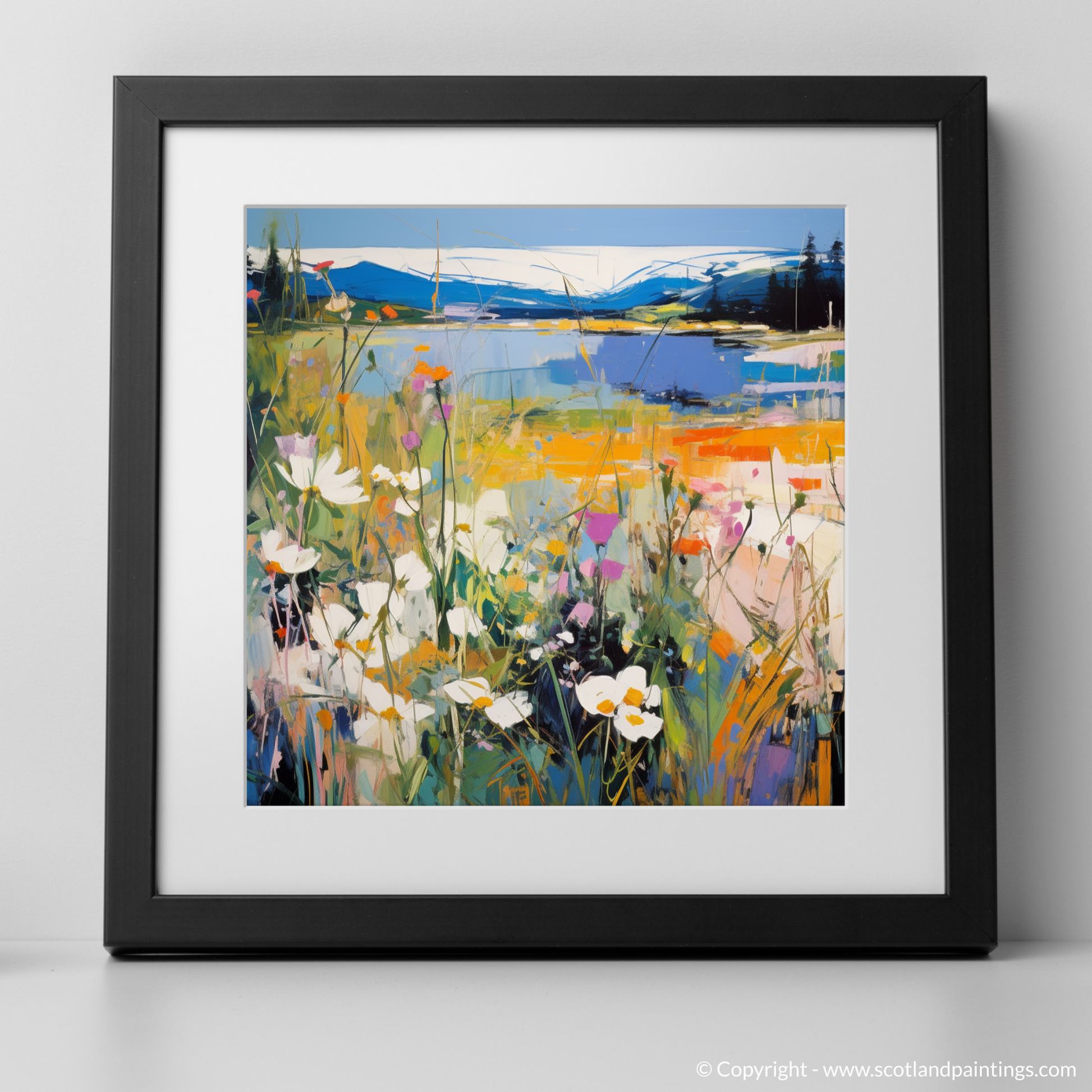 Art Print of Wildflowers by Loch Lomond with a black frame