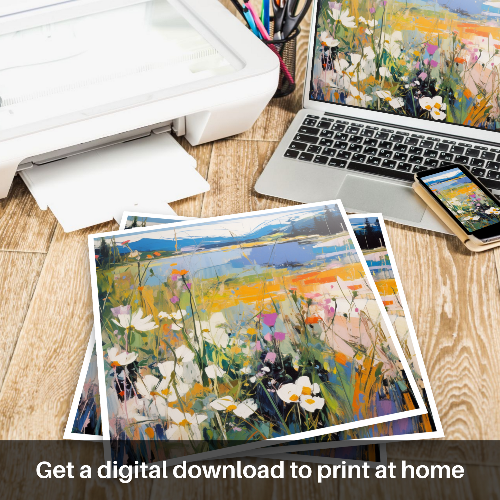 Downloadable and printable picture of Wildflowers by Loch Lomond