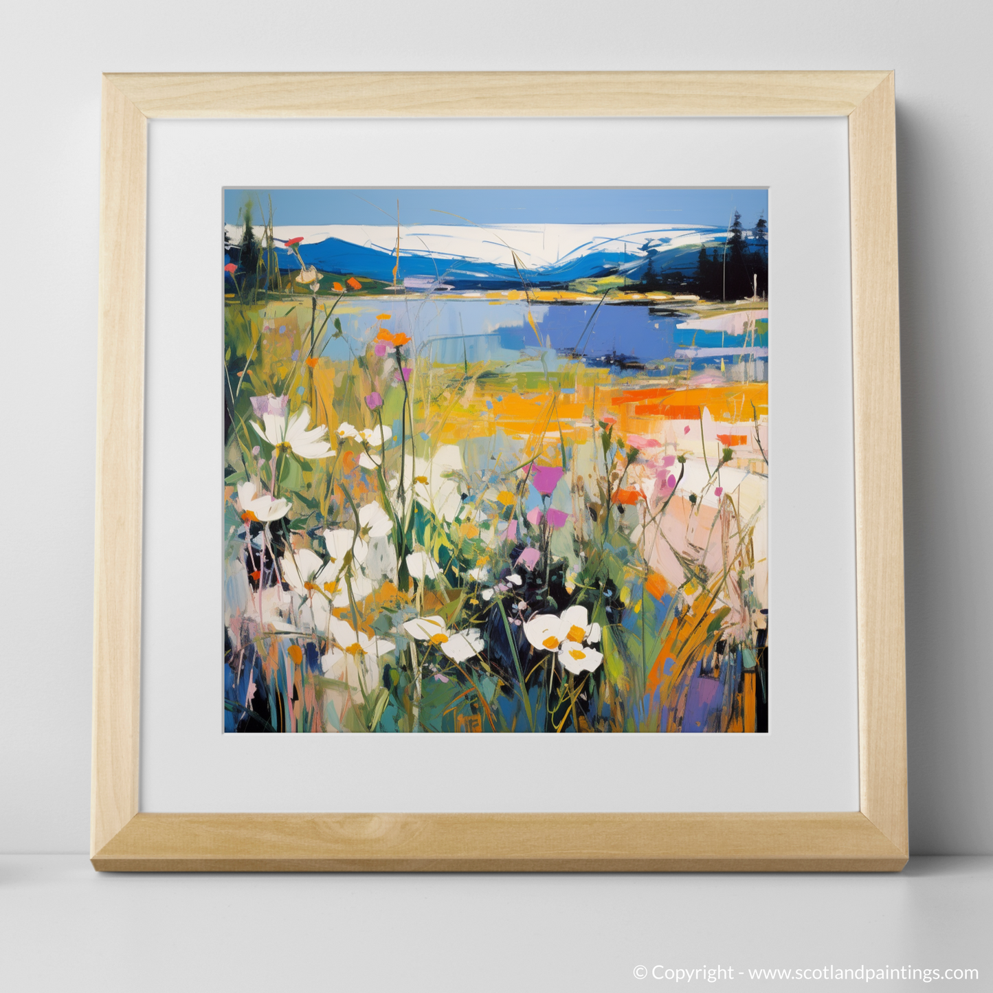 Art Print of Wildflowers by Loch Lomond with a natural frame