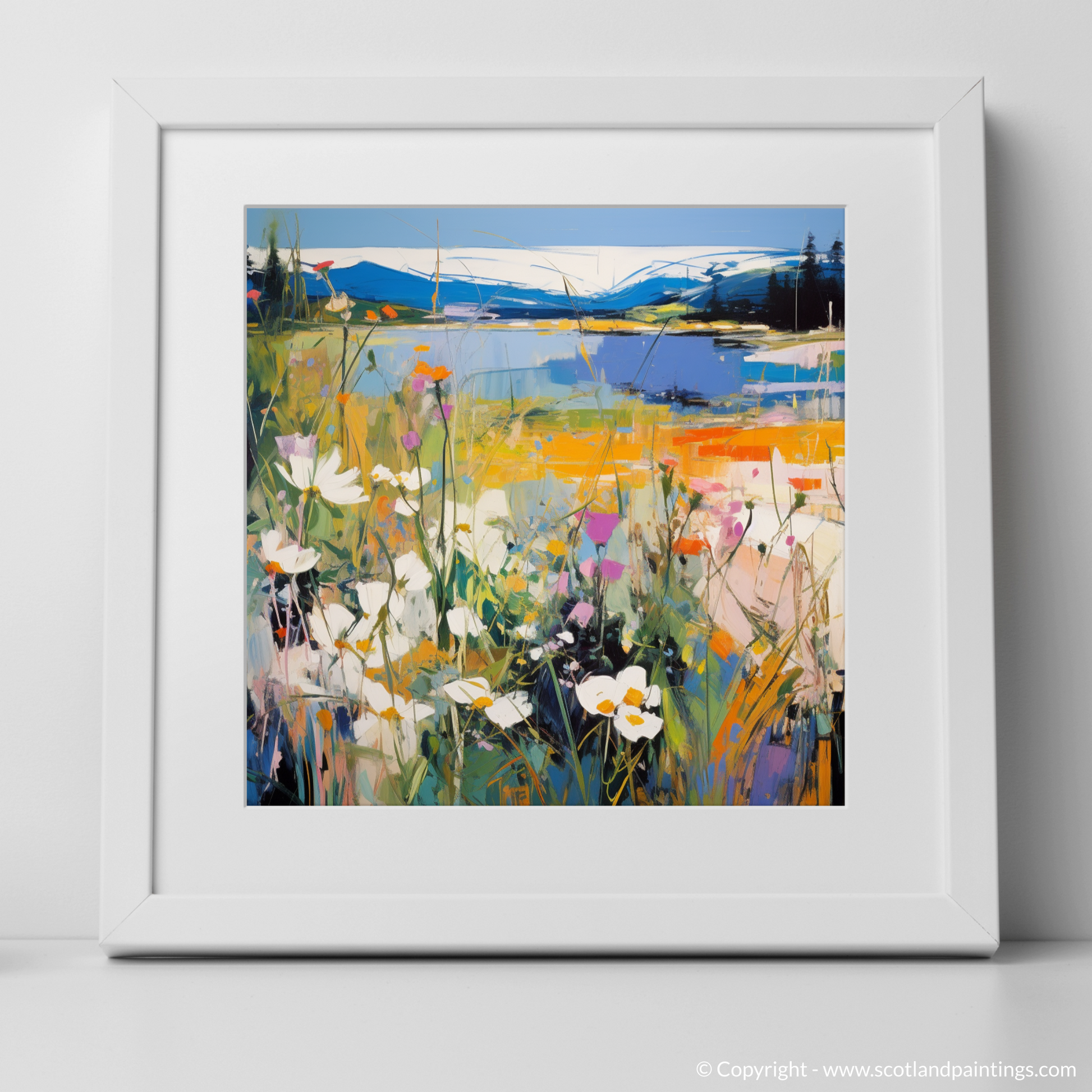 Art Print of Wildflowers by Loch Lomond with a white frame