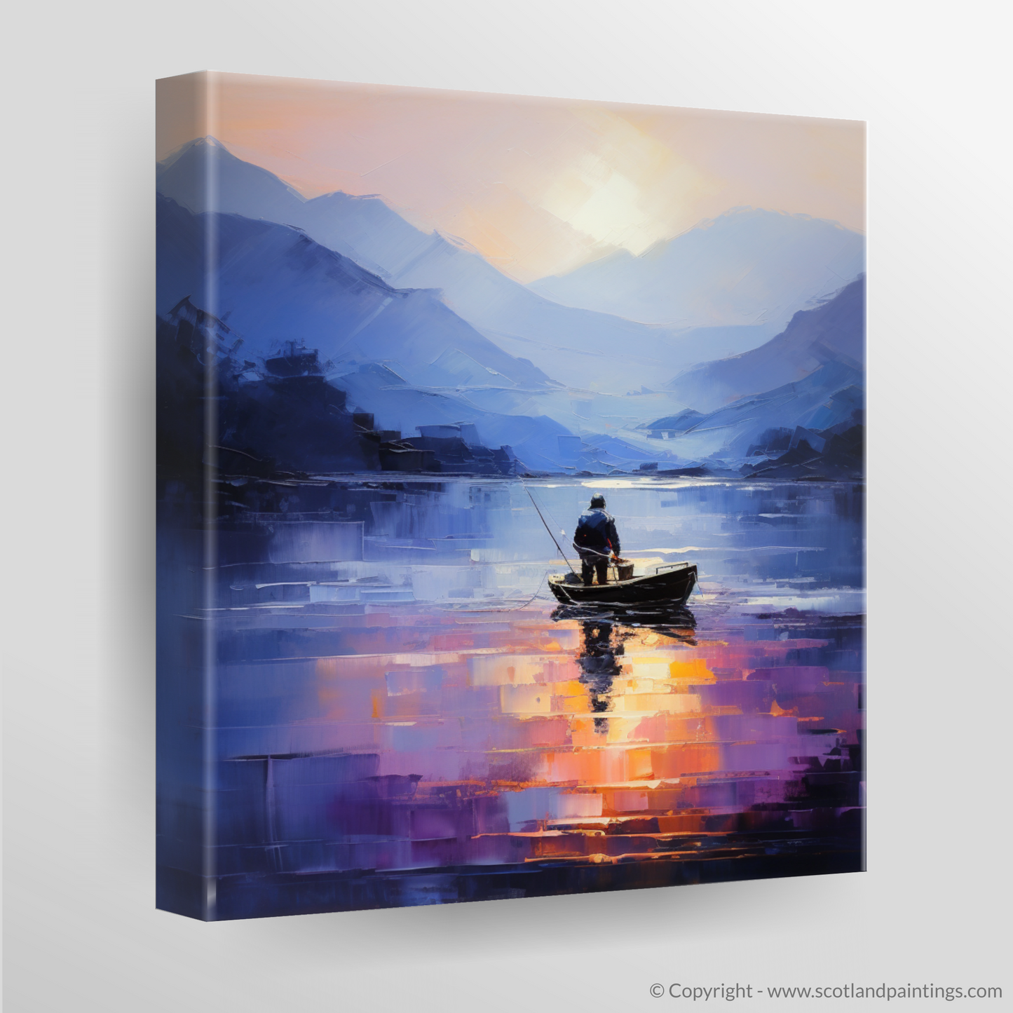 Canvas Print of Silhouetted fisherman on Loch Lomond