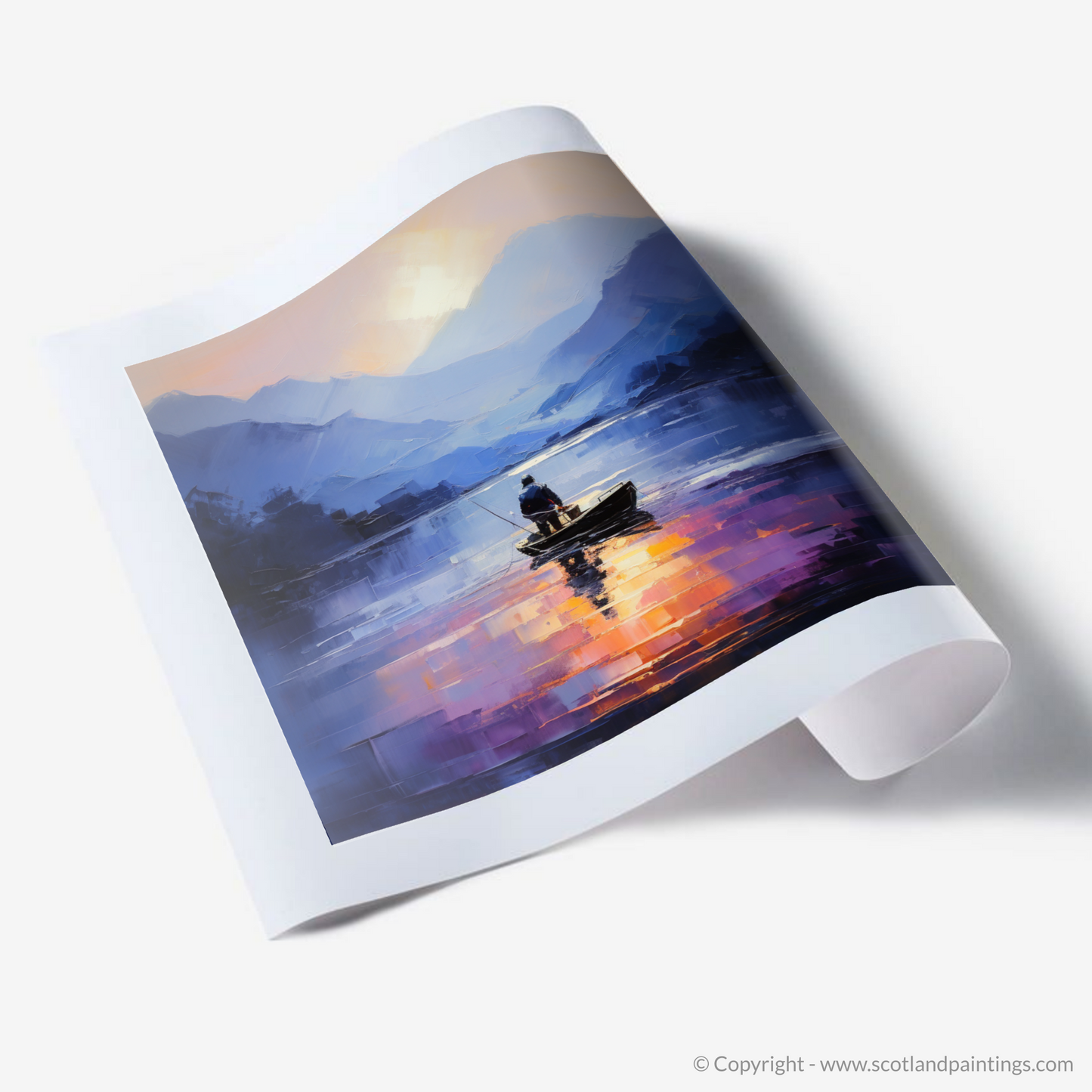 Art Print of Silhouetted fisherman on Loch Lomond