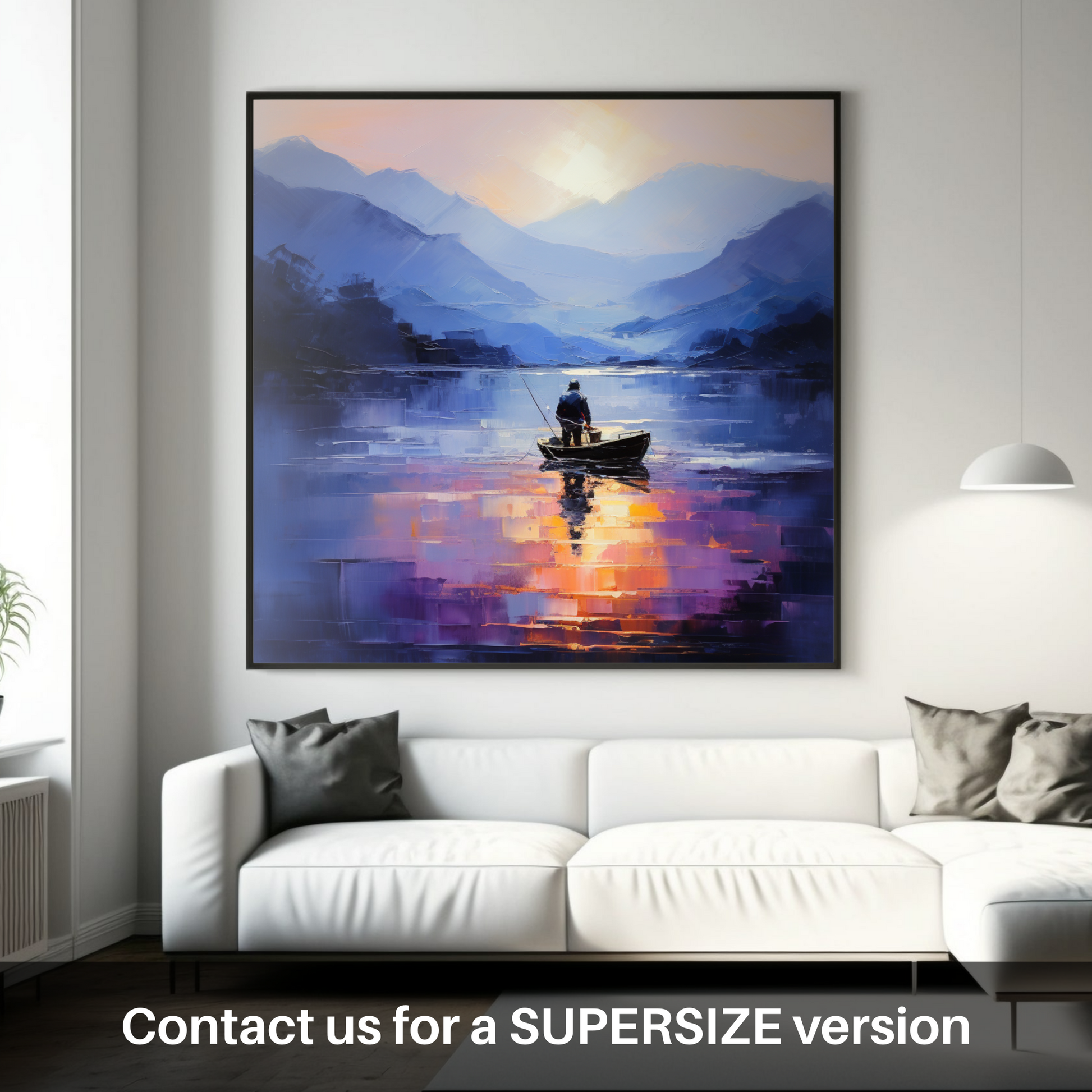 Huge supersize print of Silhouetted fisherman on Loch Lomond