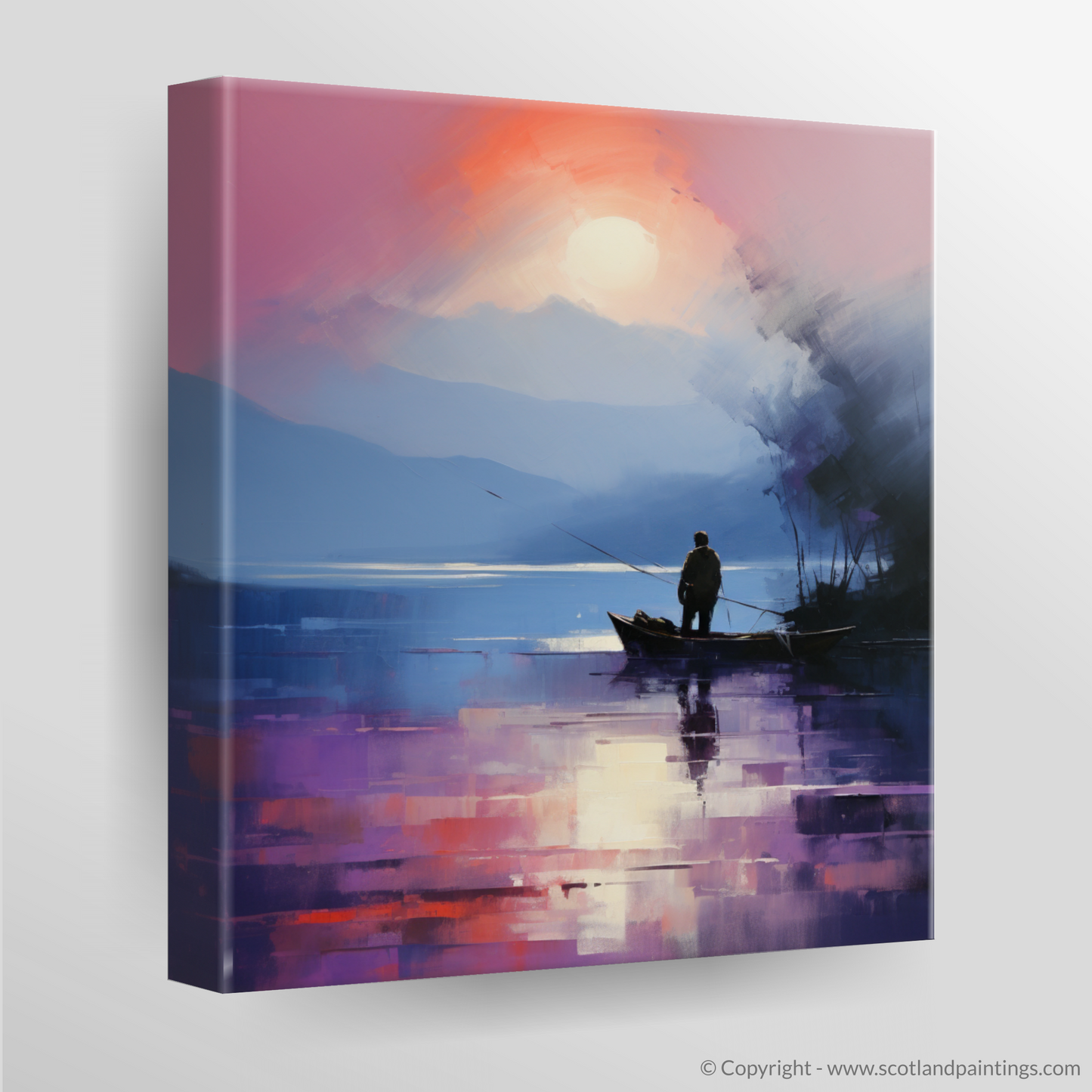 Canvas Print of Silhouetted fisherman on Loch Lomond