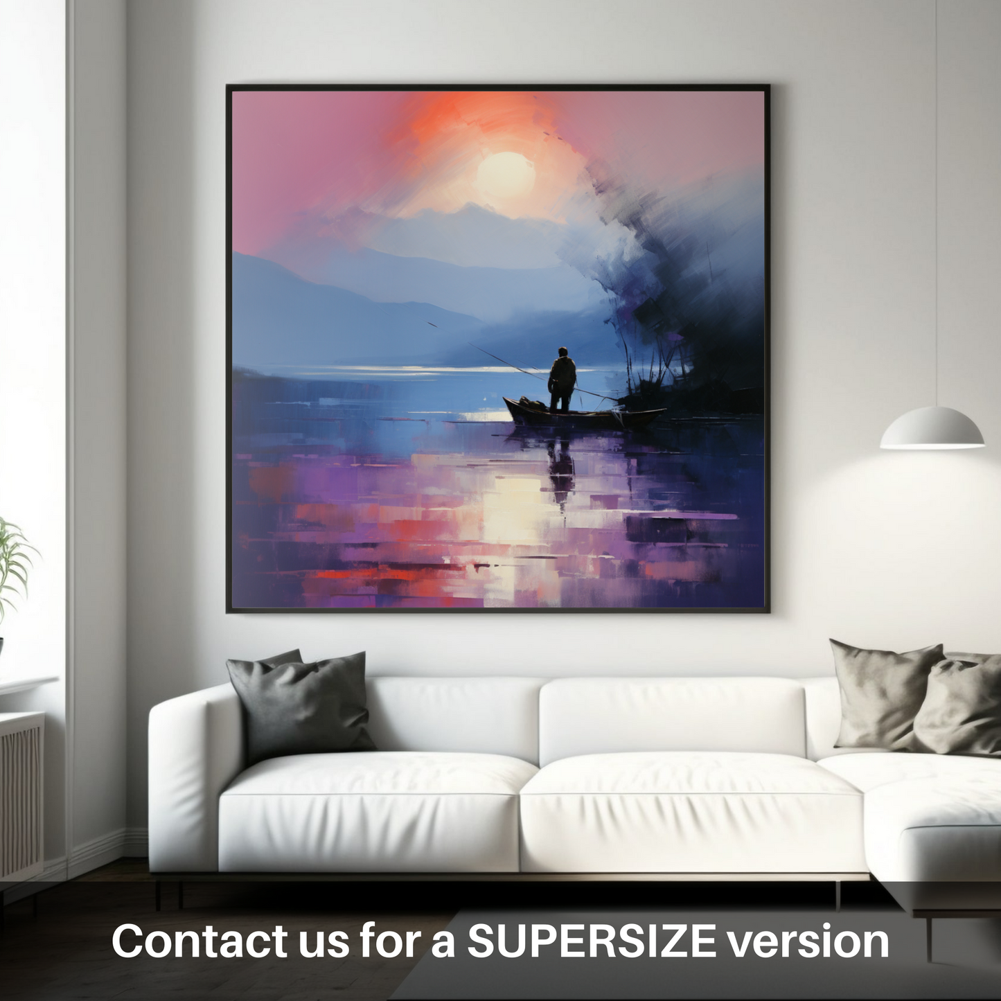 Huge supersize print of Silhouetted fisherman on Loch Lomond