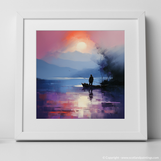 Art Print of Silhouetted fisherman on Loch Lomond with a white frame