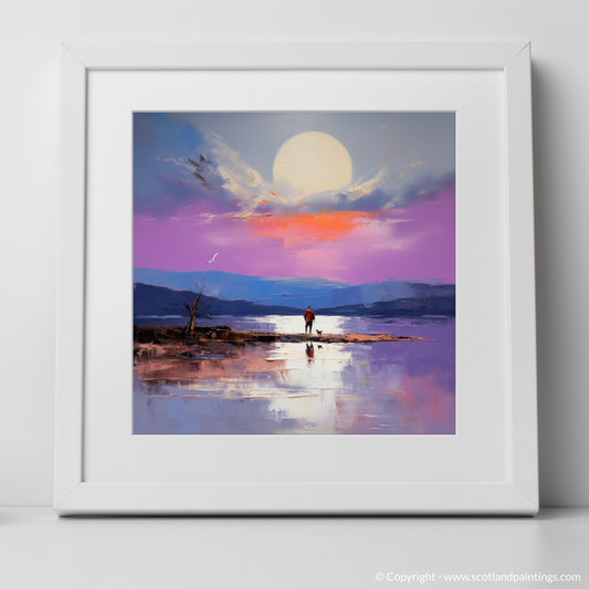 Painting and Art Print of A man walking dog at the side of Loch Lomond. Solitary Wanderer at Twilight: Loch Lomond's Enchantment.