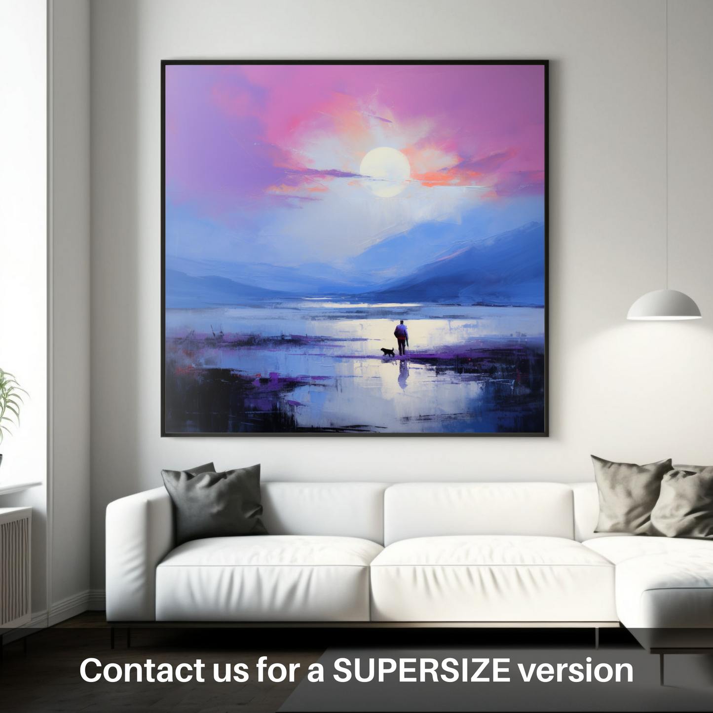 Painting and Art Print of A man walking dog at the side of Loch Lomond. Ethereal Embrace at Loch Lomond.