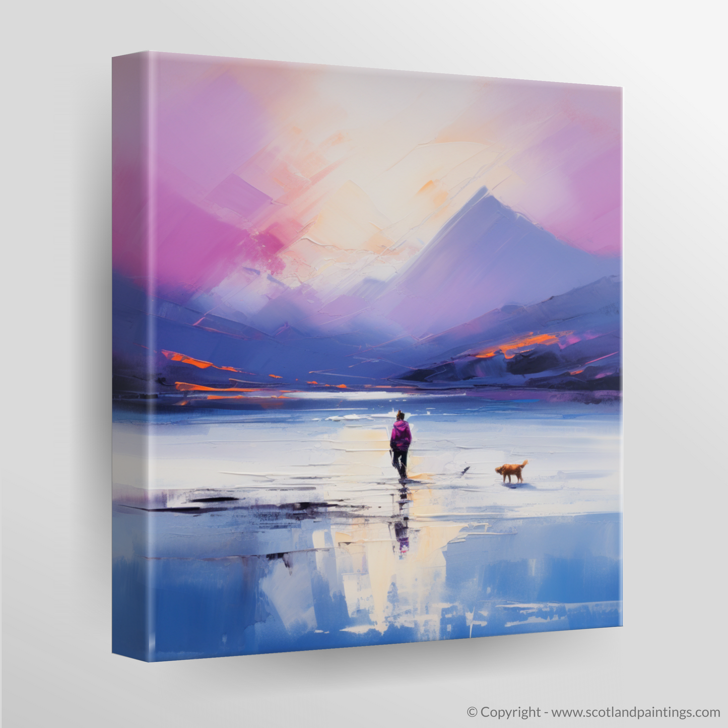 Canvas Print of A man walking dog at the side of Loch Lomond