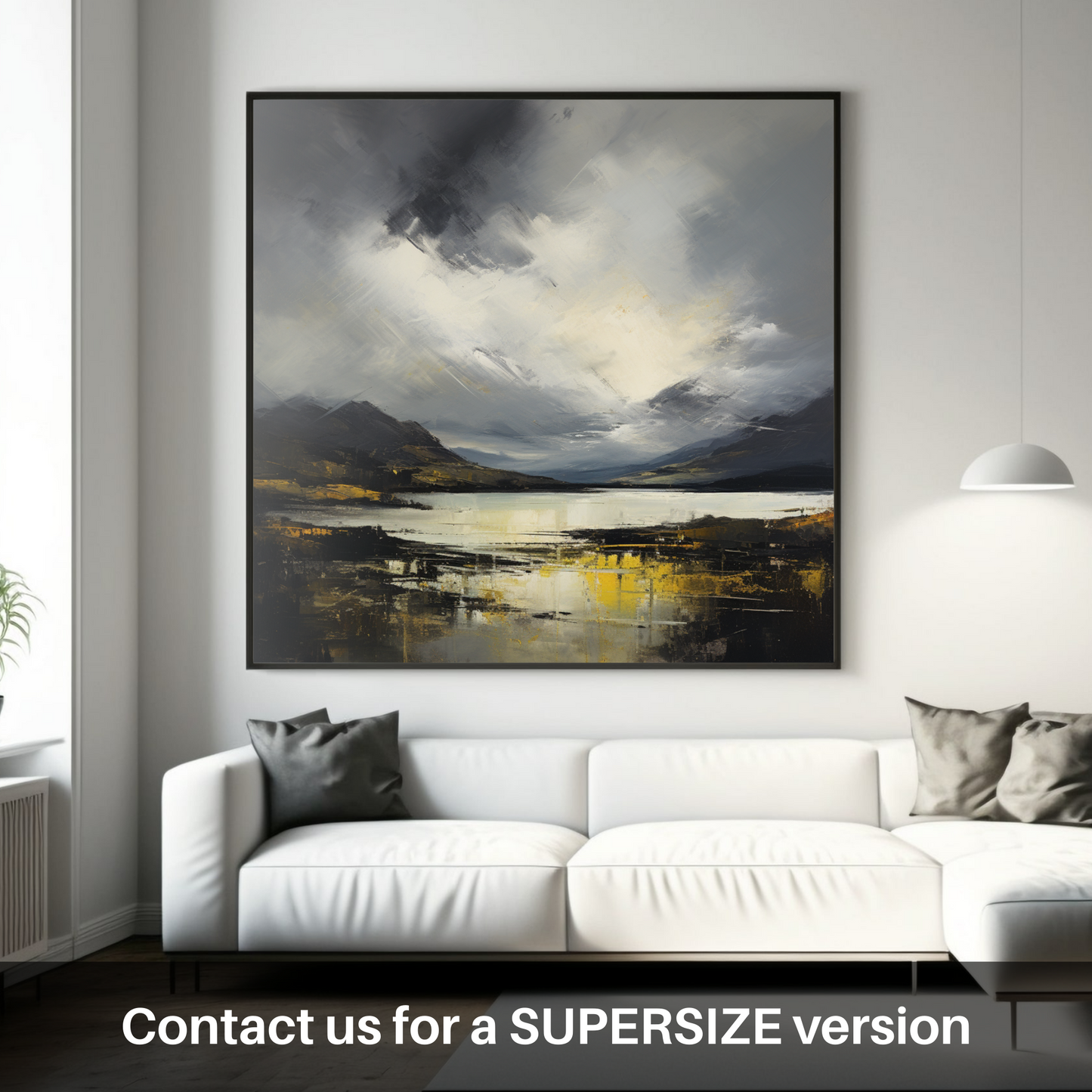 Painting and Art Print of Storm clouds above Loch Lomond. Storm Over Loch Lomond: An Abstract Dance of Light and Shadow.