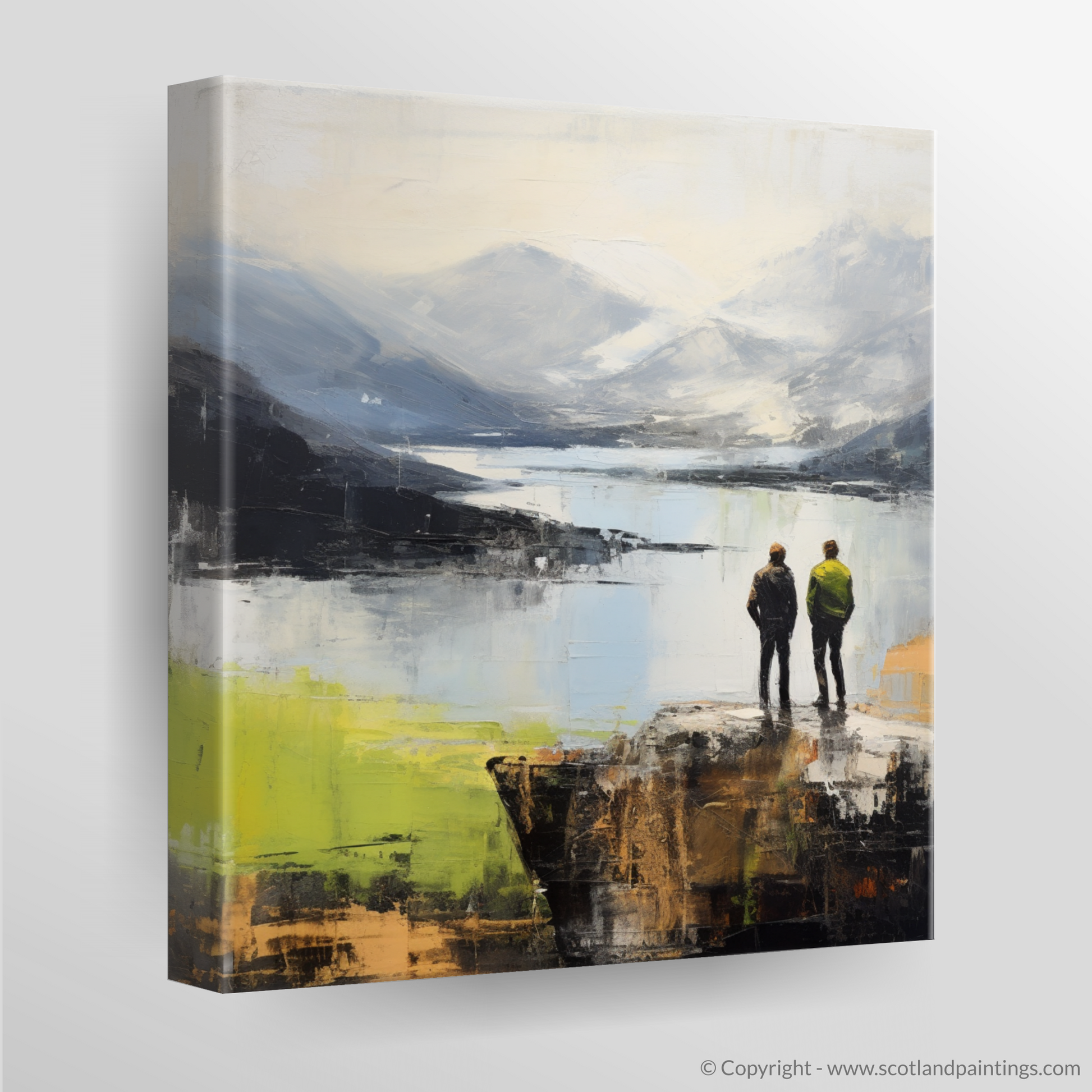 Canvas Print of Two hikers looking out on Loch Lomond