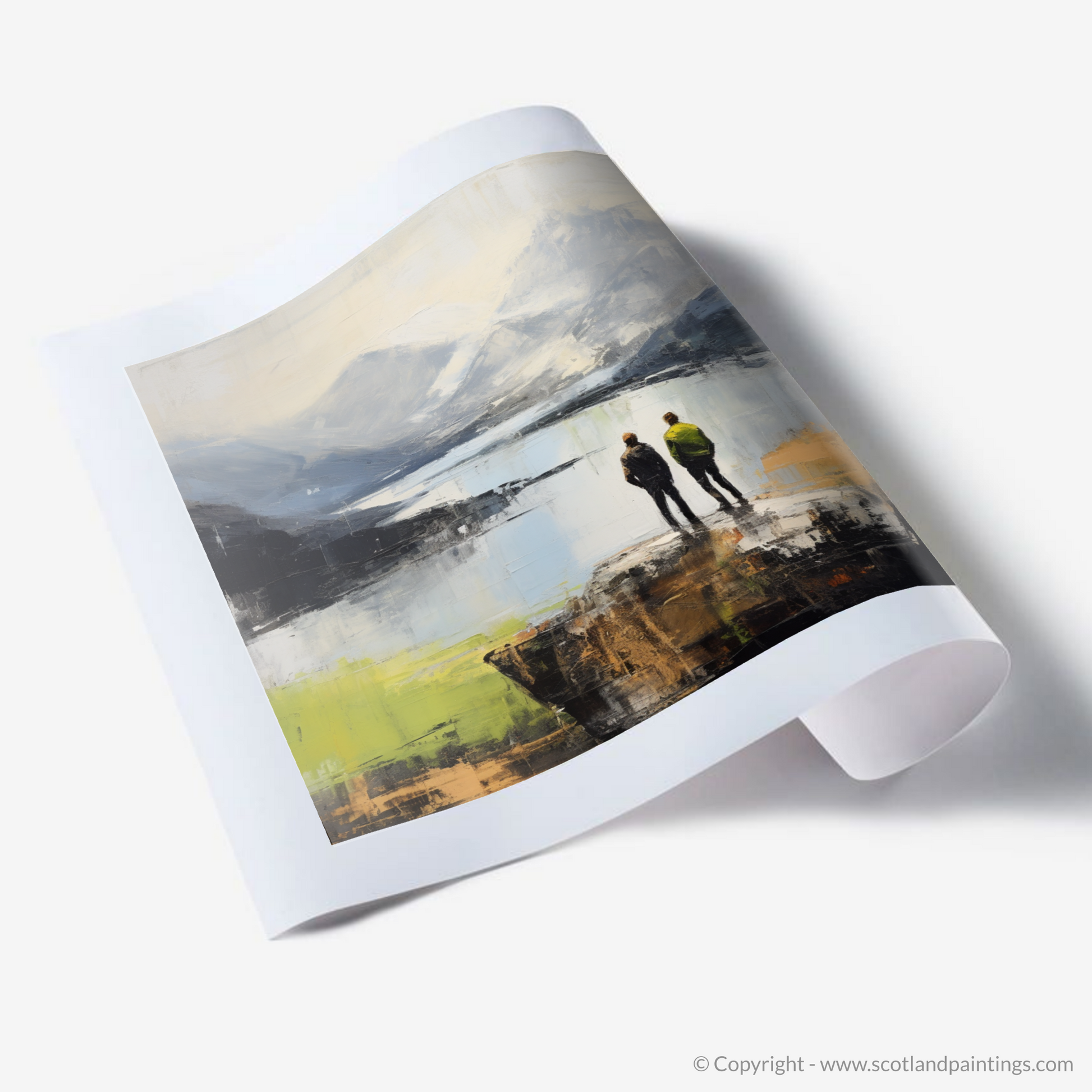 Art Print of Two hikers looking out on Loch Lomond