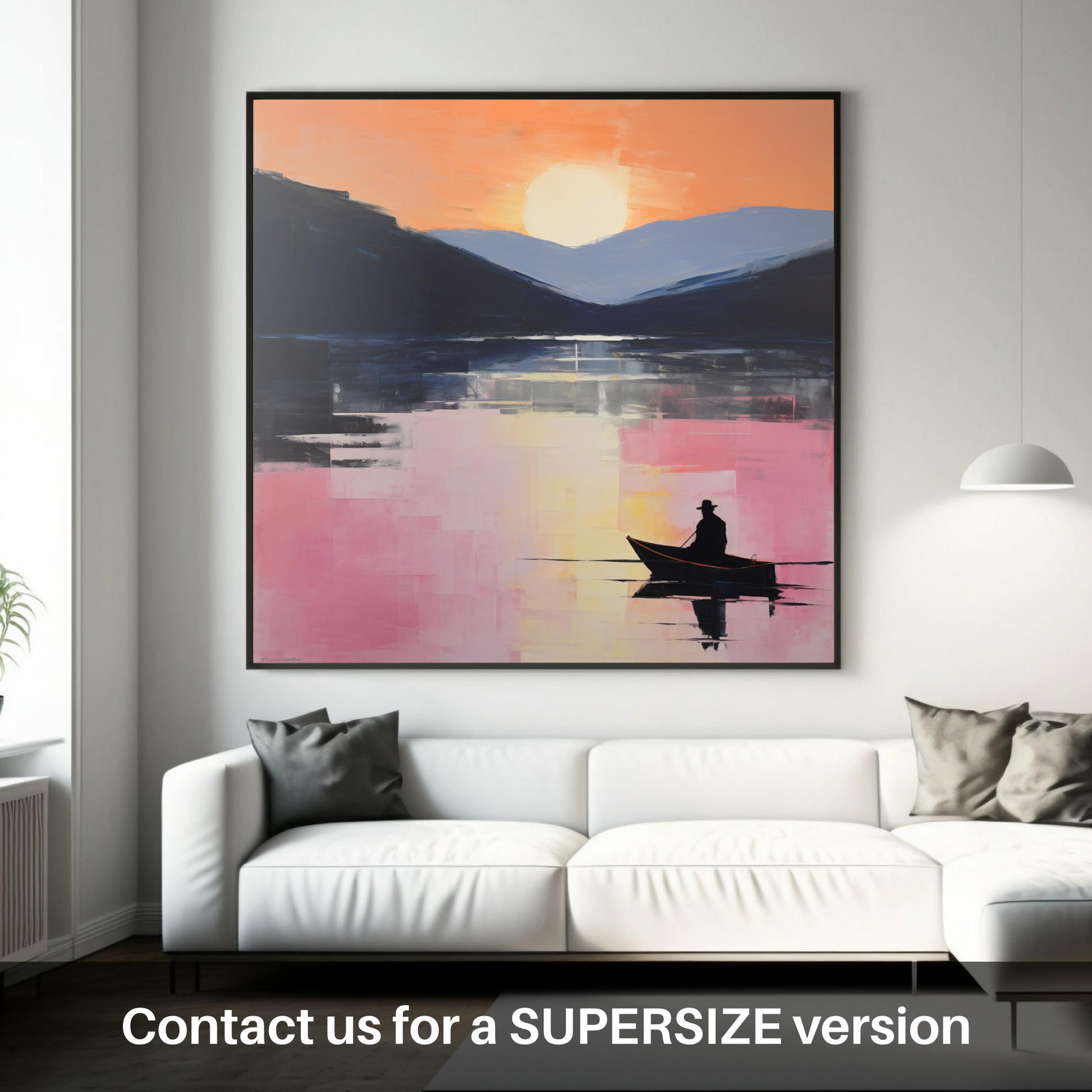 Huge supersize print of Silhouetted fisherman on Loch Lomond