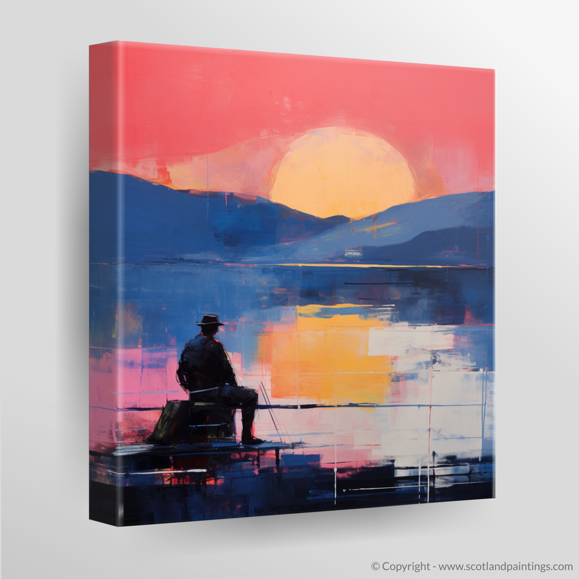 Canvas Print of Silhouetted fisherman on Loch Lomond