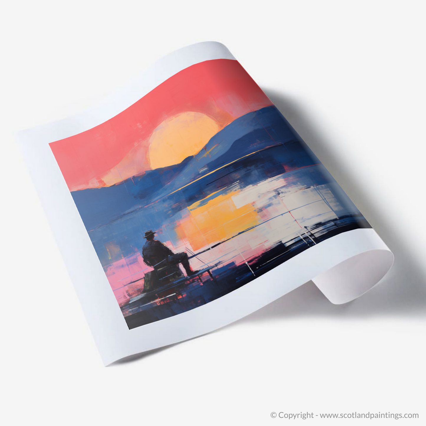 Art Print of Silhouetted fisherman on Loch Lomond