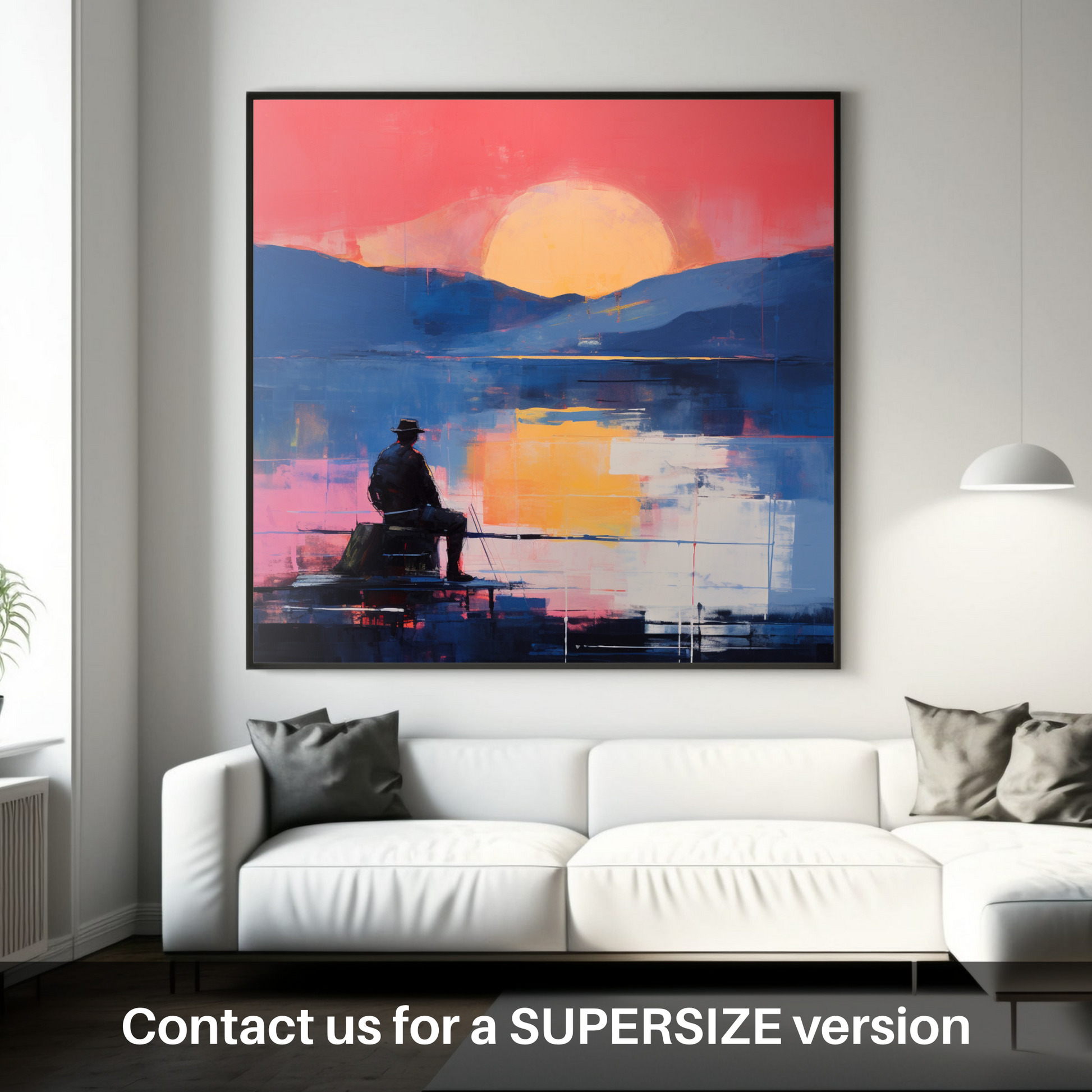 Huge supersize print of Silhouetted fisherman on Loch Lomond