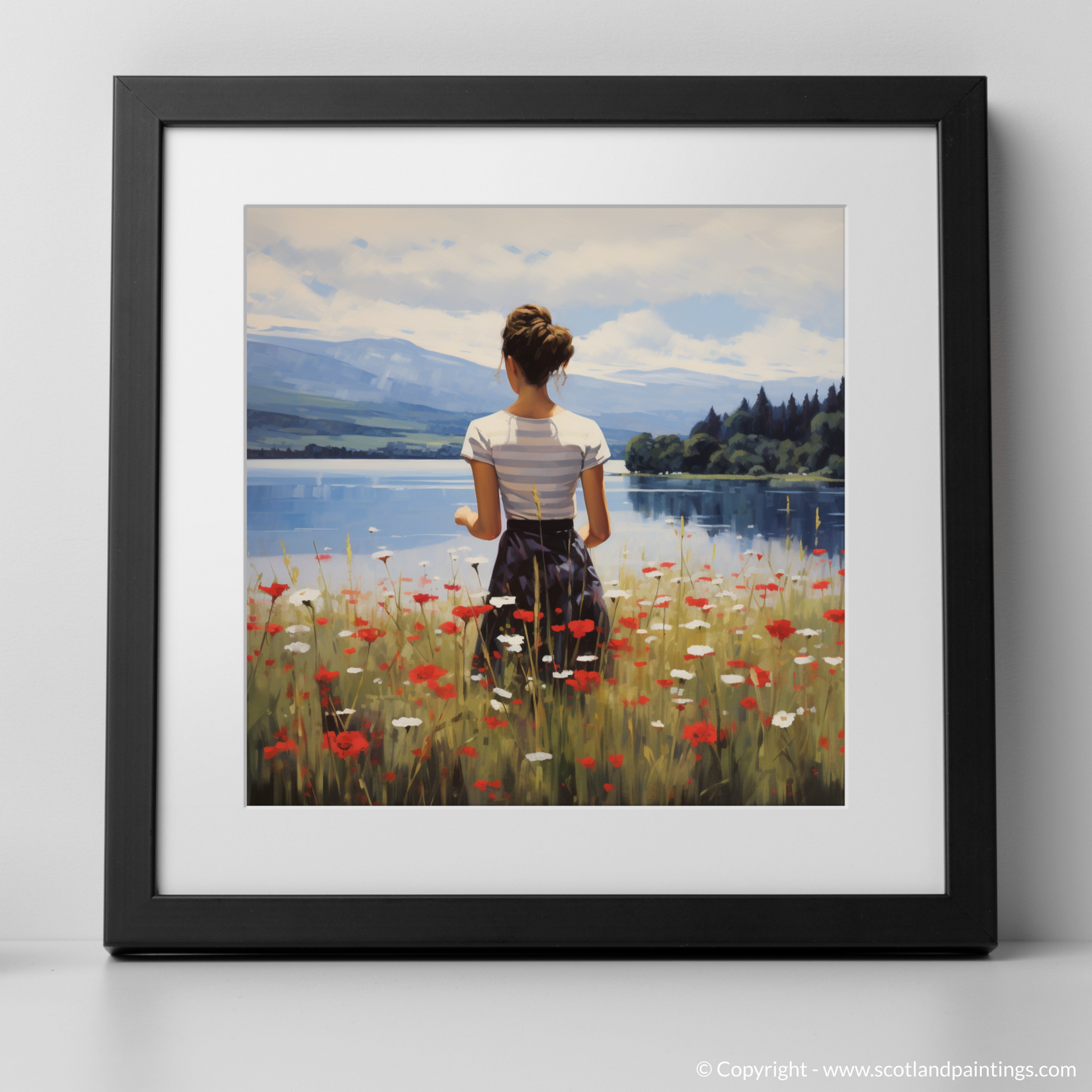 Art Print of Wildflowers by Loch Lomond with a black frame