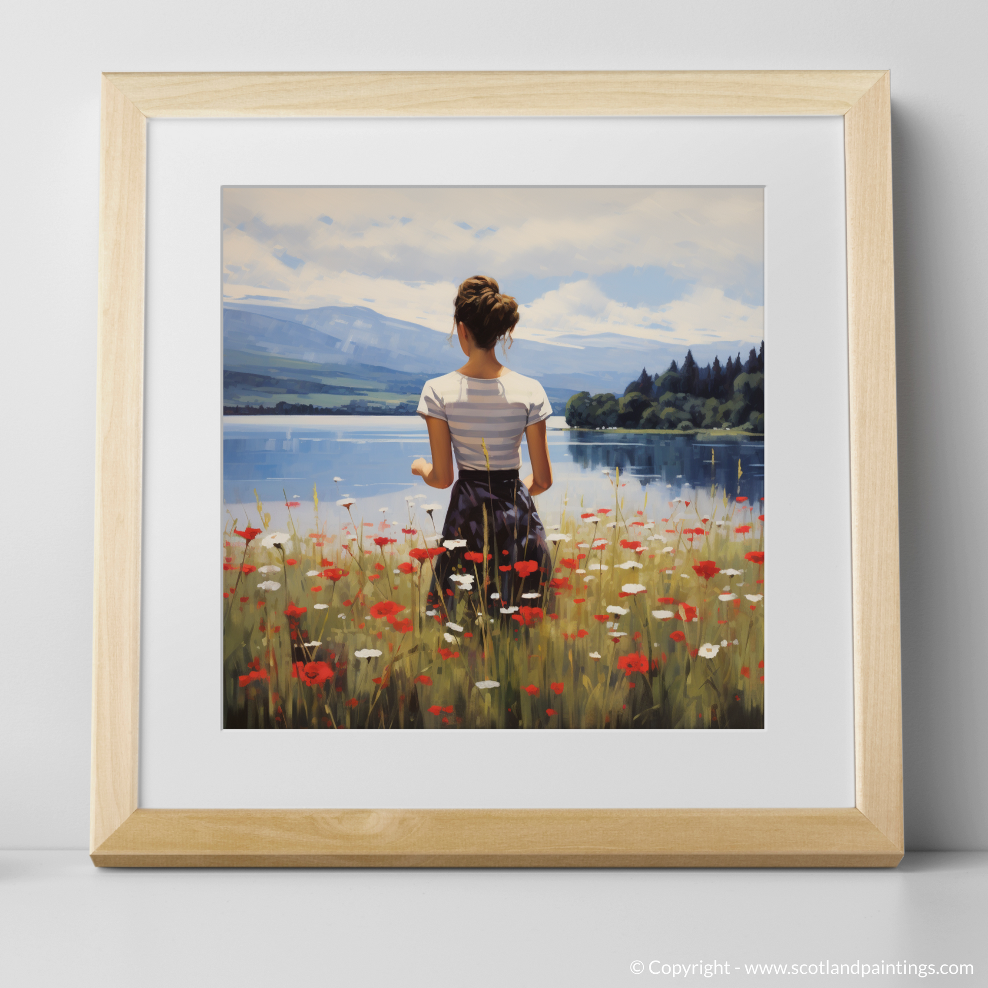 Art Print of Wildflowers by Loch Lomond with a natural frame