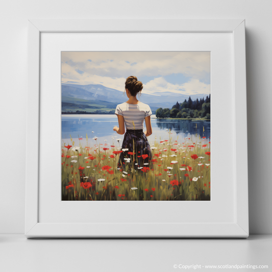 Art Print of Wildflowers by Loch Lomond with a white frame