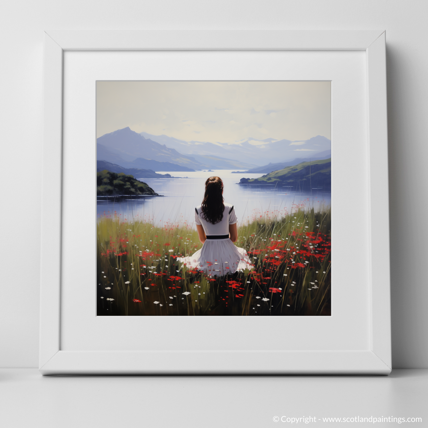 Art Print of Wildflowers by Loch Lomond with a white frame