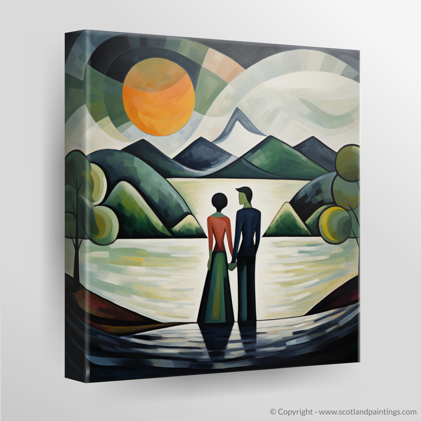 Canvas Print of A couple holding hands looking out on Loch Lomond