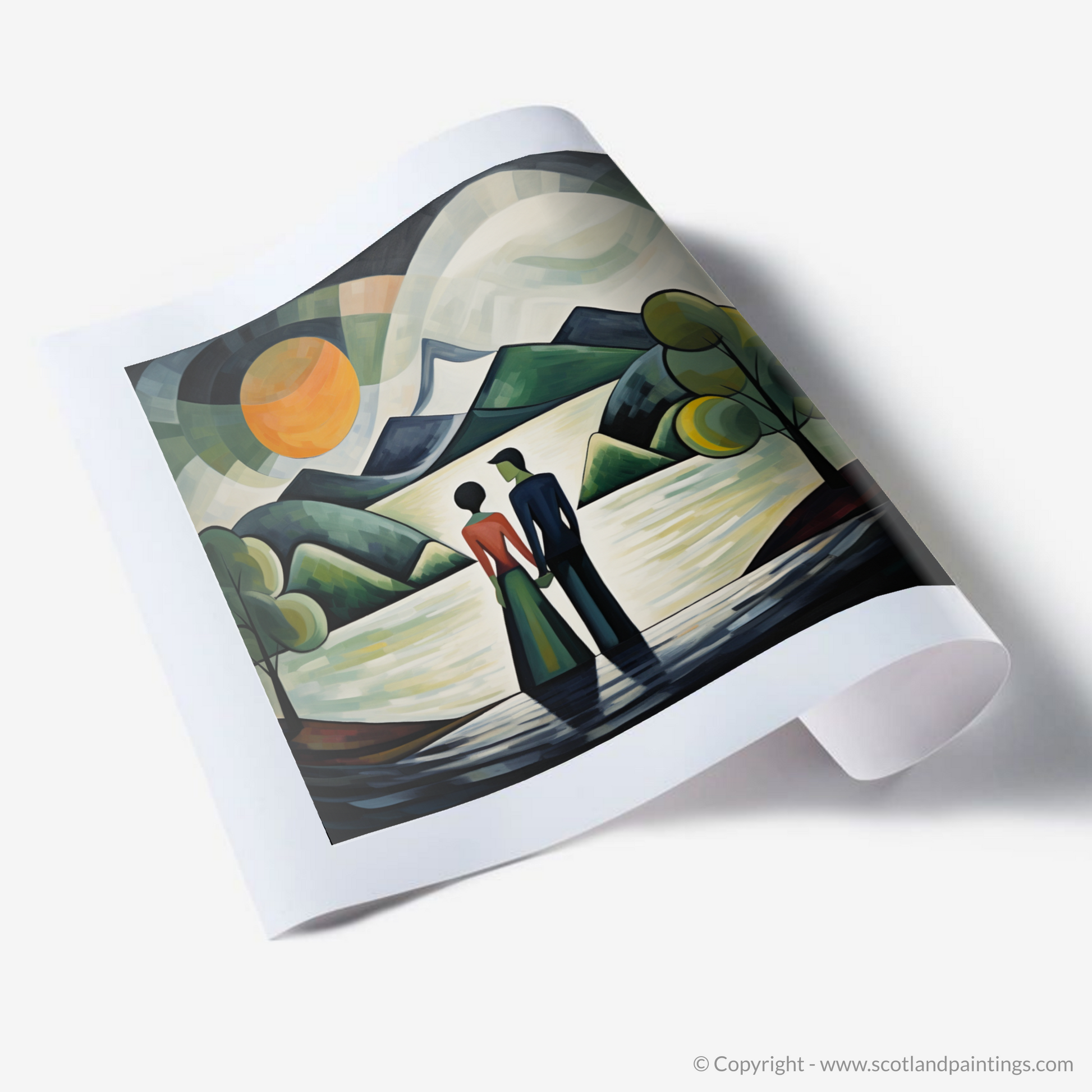 Art Print of A couple holding hands looking out on Loch Lomond