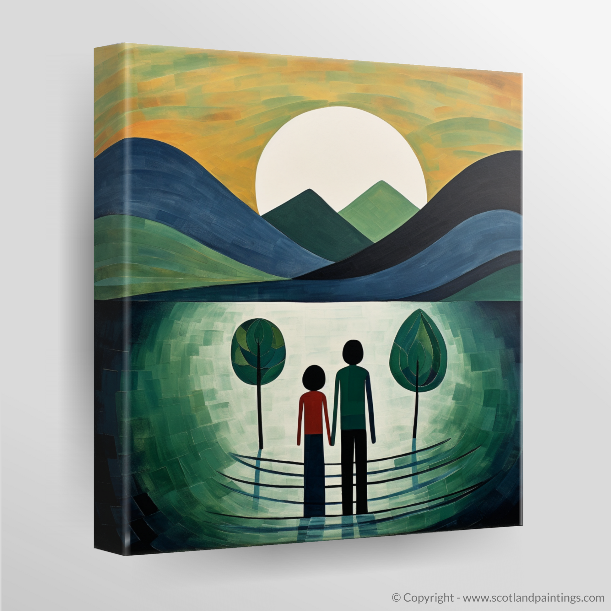 Canvas Print of A couple holding hands looking out on Loch Lomond