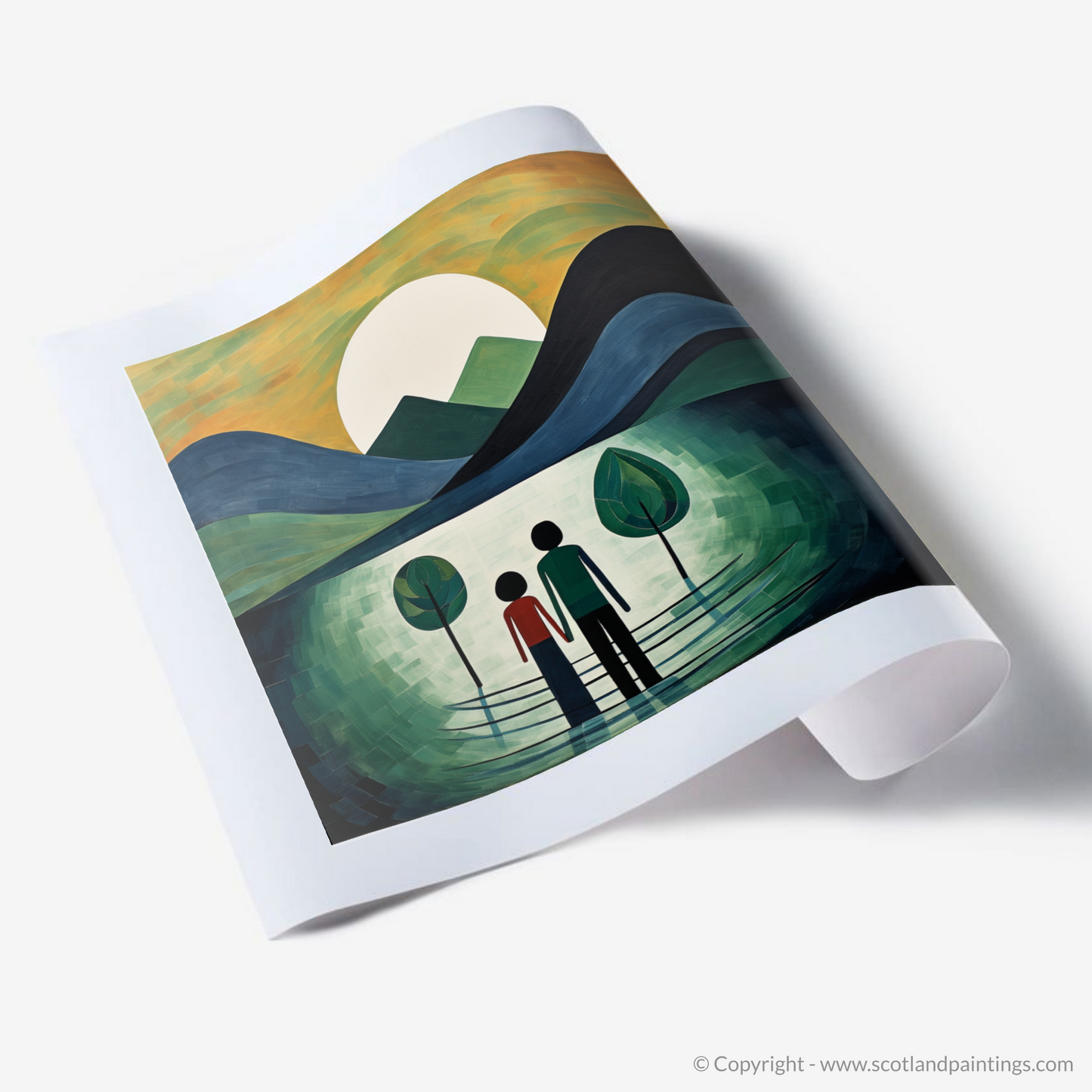 Art Print of A couple holding hands looking out on Loch Lomond