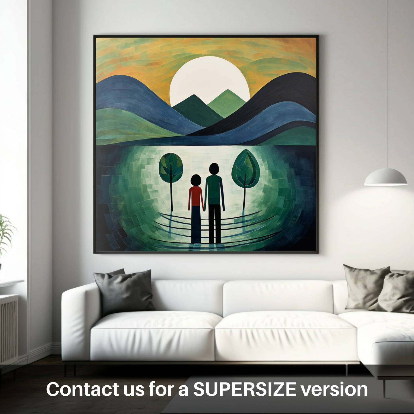 Huge supersize print of A couple holding hands looking out on Loch Lomond