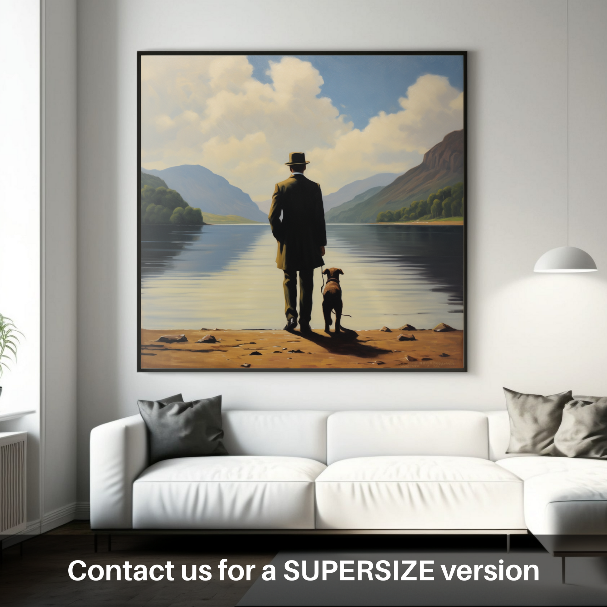 Huge supersize print of A man walking dog at the side of Loch Lomond