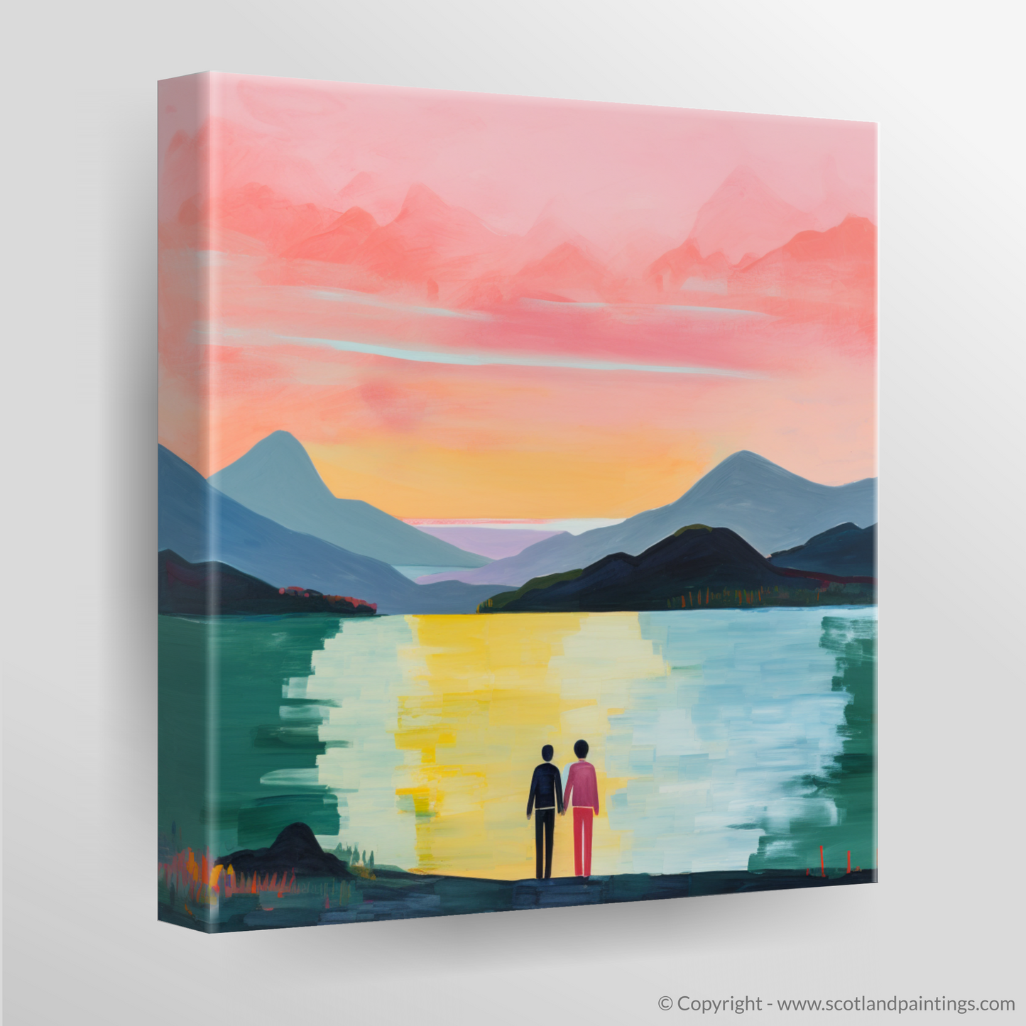 Canvas Print of A couple holding hands looking out on Loch Lomond