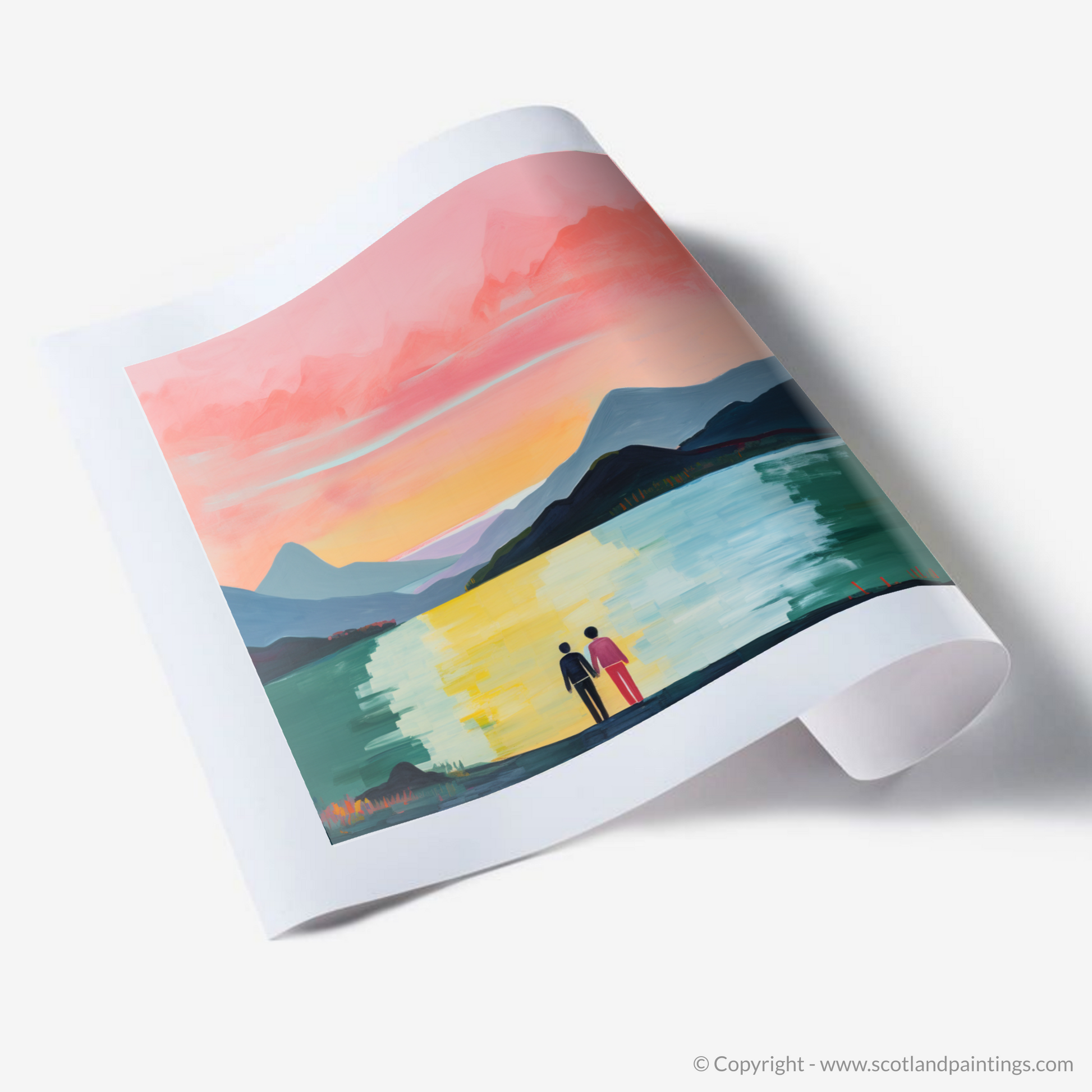 Art Print of A couple holding hands looking out on Loch Lomond