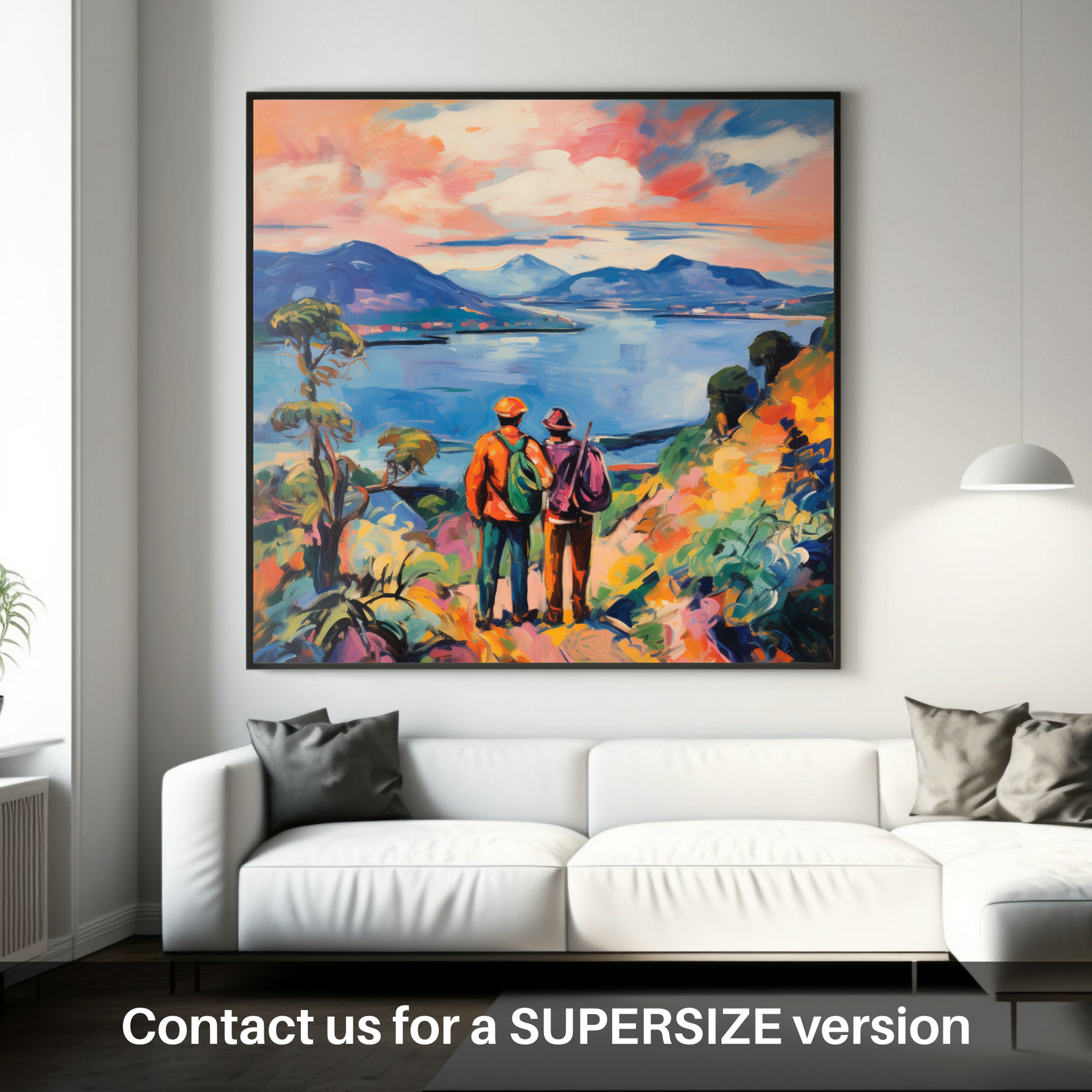 Huge supersize print of Two hikers looking out on Loch Lomond